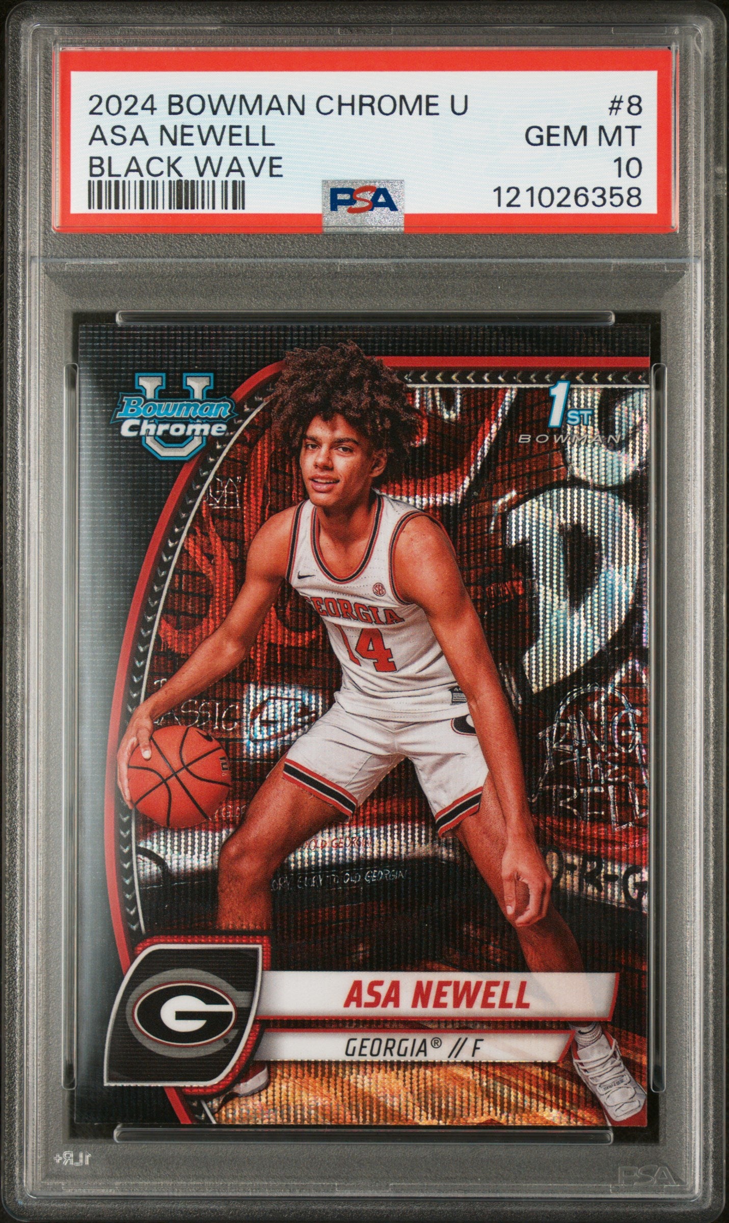 2024 Topps Bowman Chrome U Black Wave Asa Newell #8 1st Bowman Refractor PSA 10