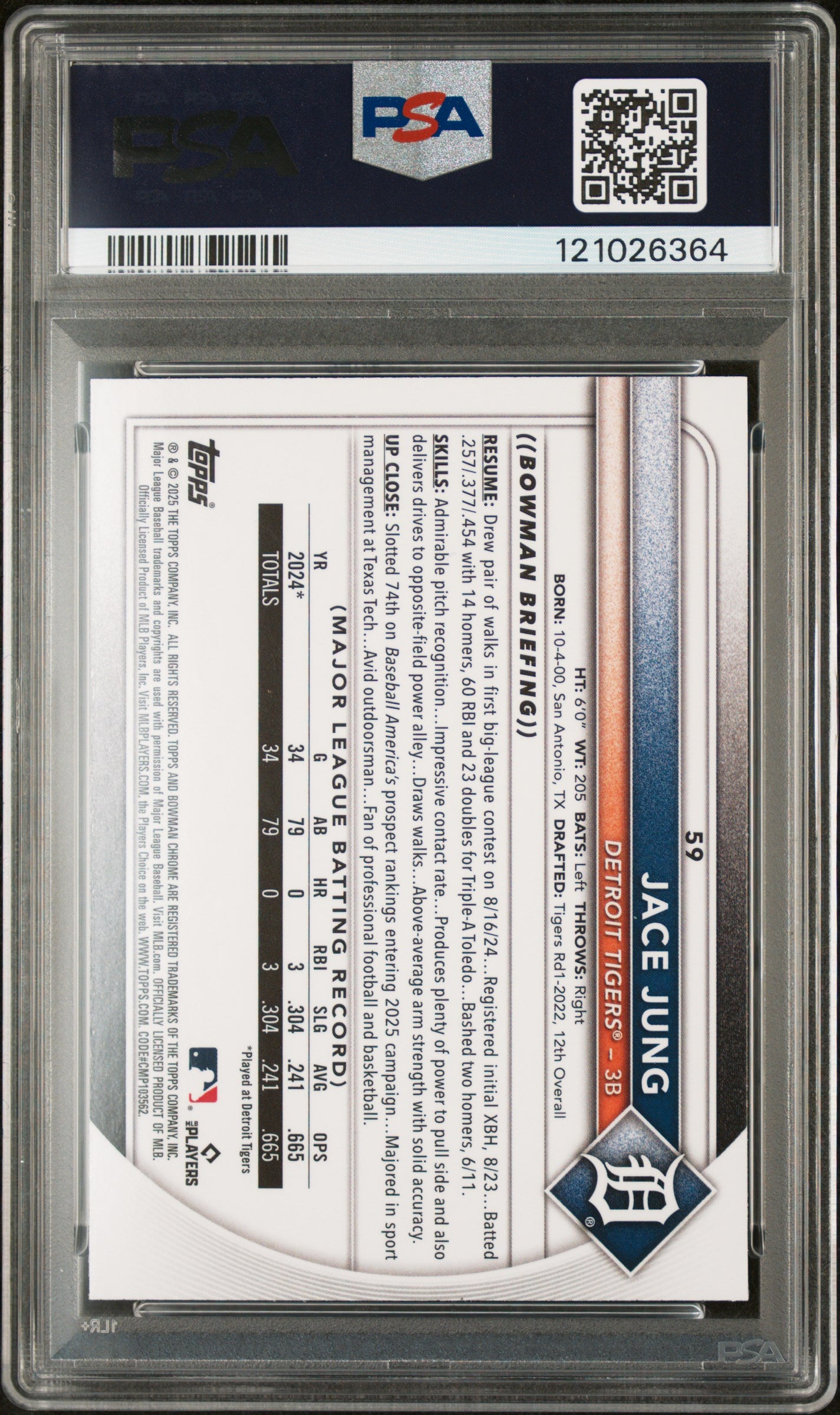 2025 Bowman Mega Box Mojo Refractor Jace Jung #59 RC PSA 9