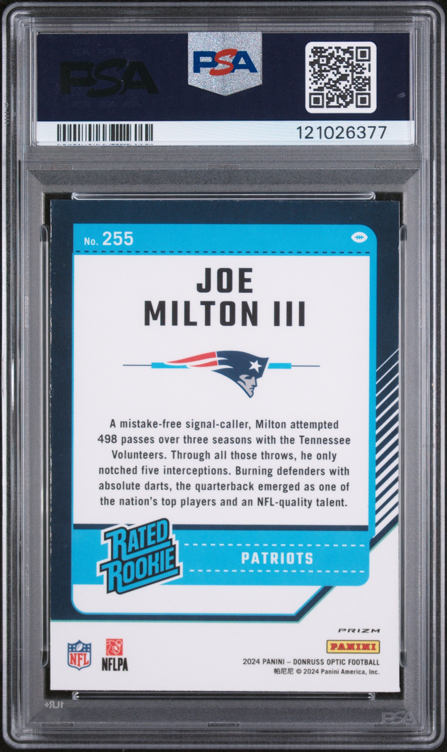 2024 Panini Donruss Optic Green Hyper Joe Milton III #255 RC PSA 9