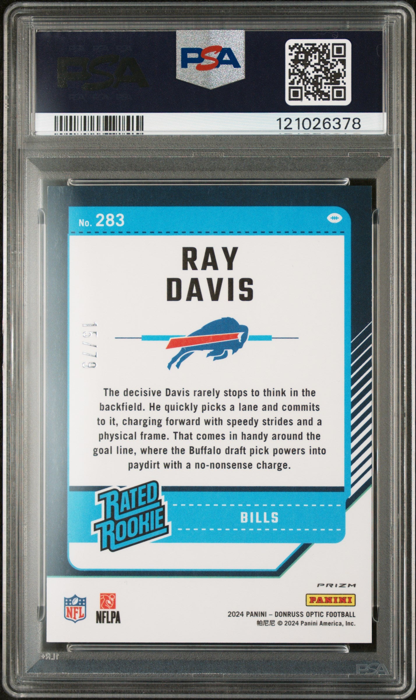 2024 Panini Donruss Optic Orange Scope Ray Davis #283 RC /79 PSA 9