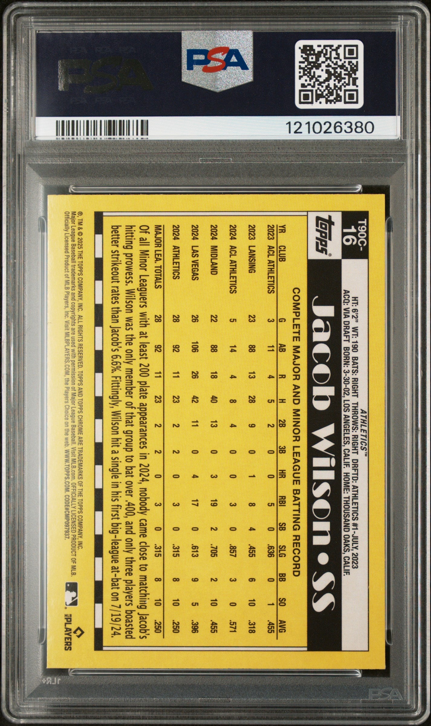 2025 Topps Silver Pack Jacob Wilson #T90C-16 RC PSA 10