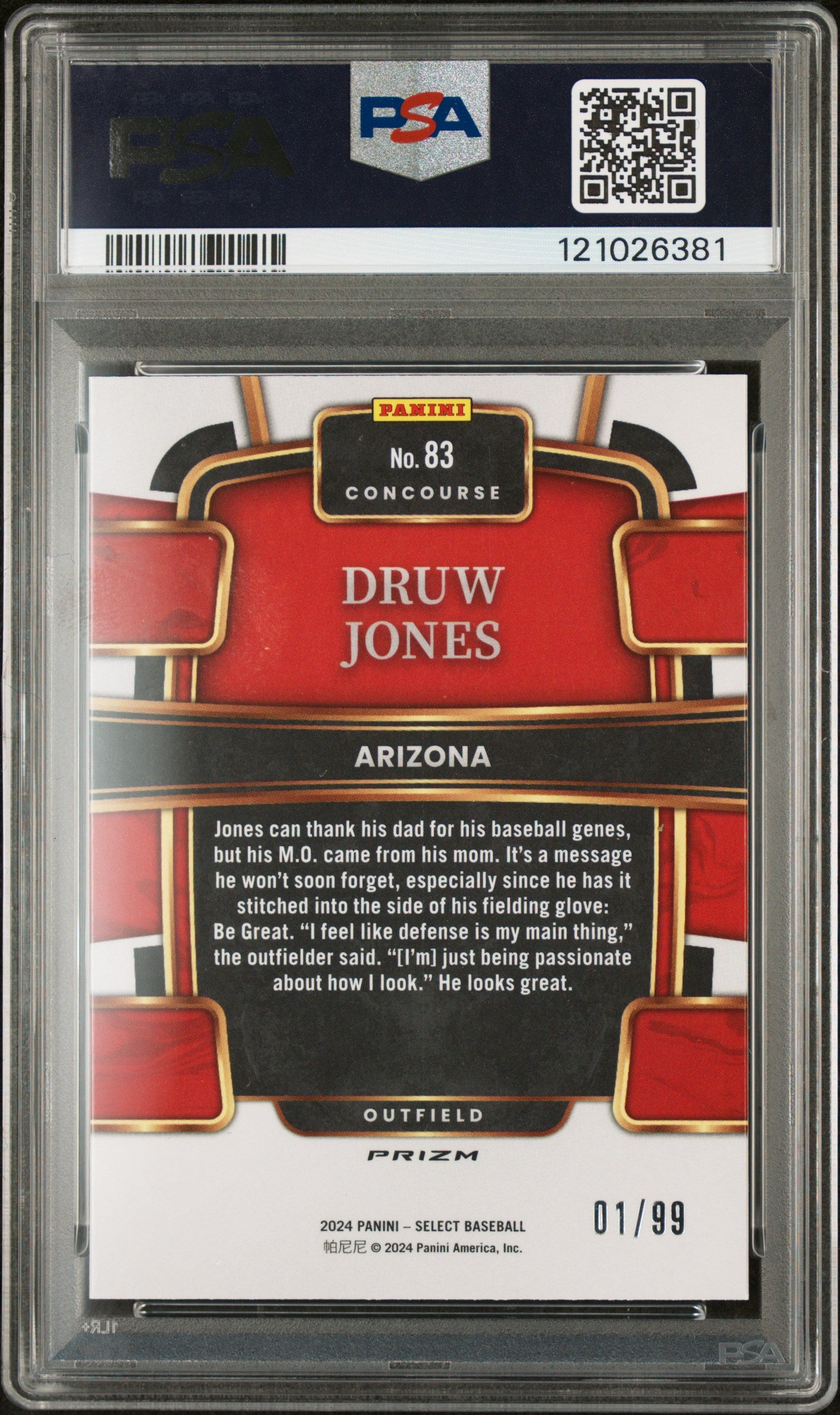 2024 Panini Select Concourse White Prizm Druw Jones #83 /99 PSA 10