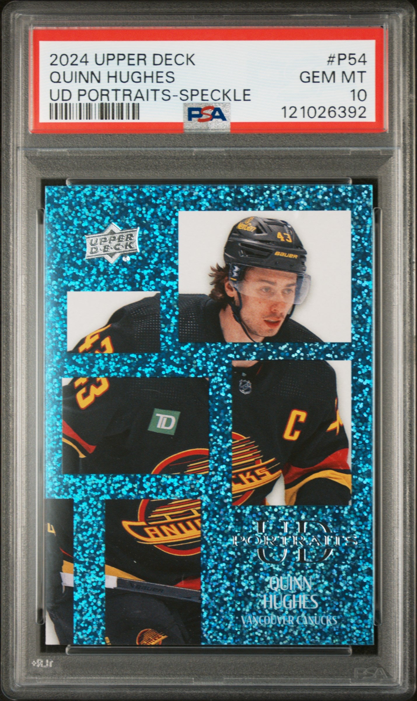 2024 Upper Deck Series 2 UD Portraits Speckle Quinn Hughes #P54 PSA 10