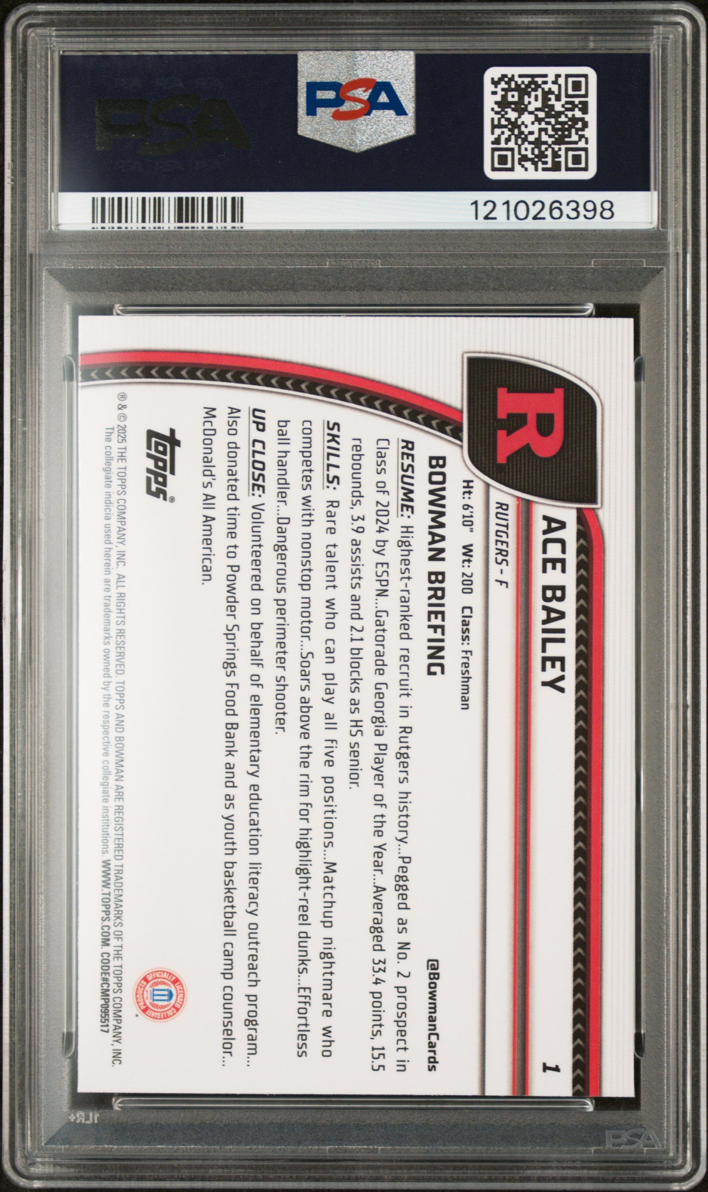 2024 Bowman Chrome #1 Ace Bailey PSA 10