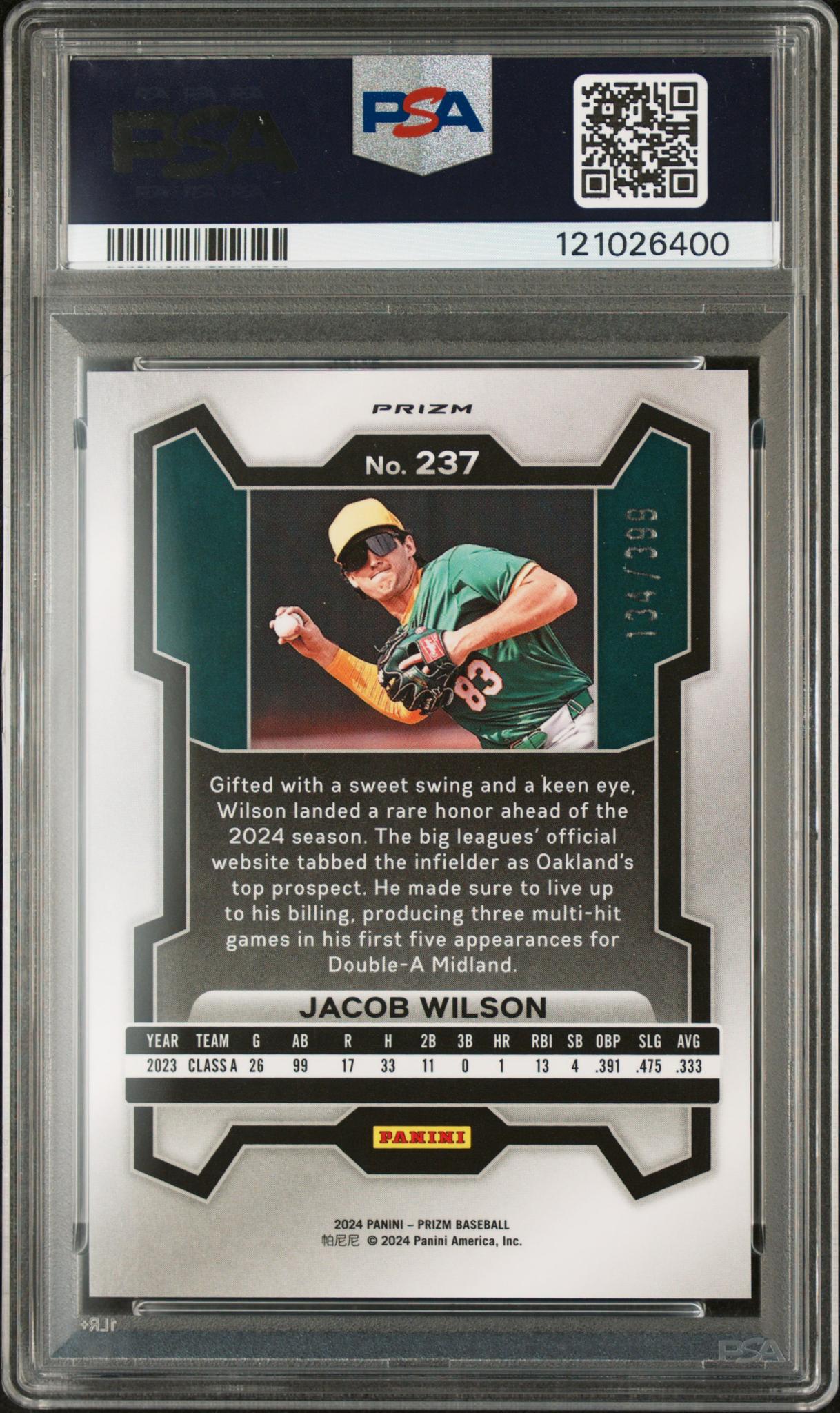 2024 Panini Prizm Orange Pulsar Jacob Wilson #237 /399 PSA 10