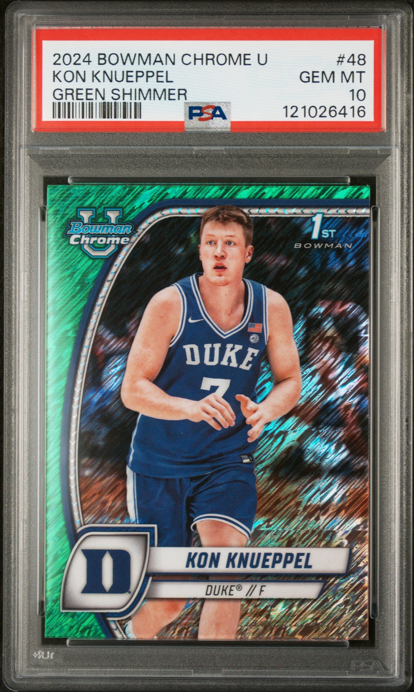 2024 Bowman Chrome U Green Shimmer Kon Knueppel #48 1st Bowman PSA 10