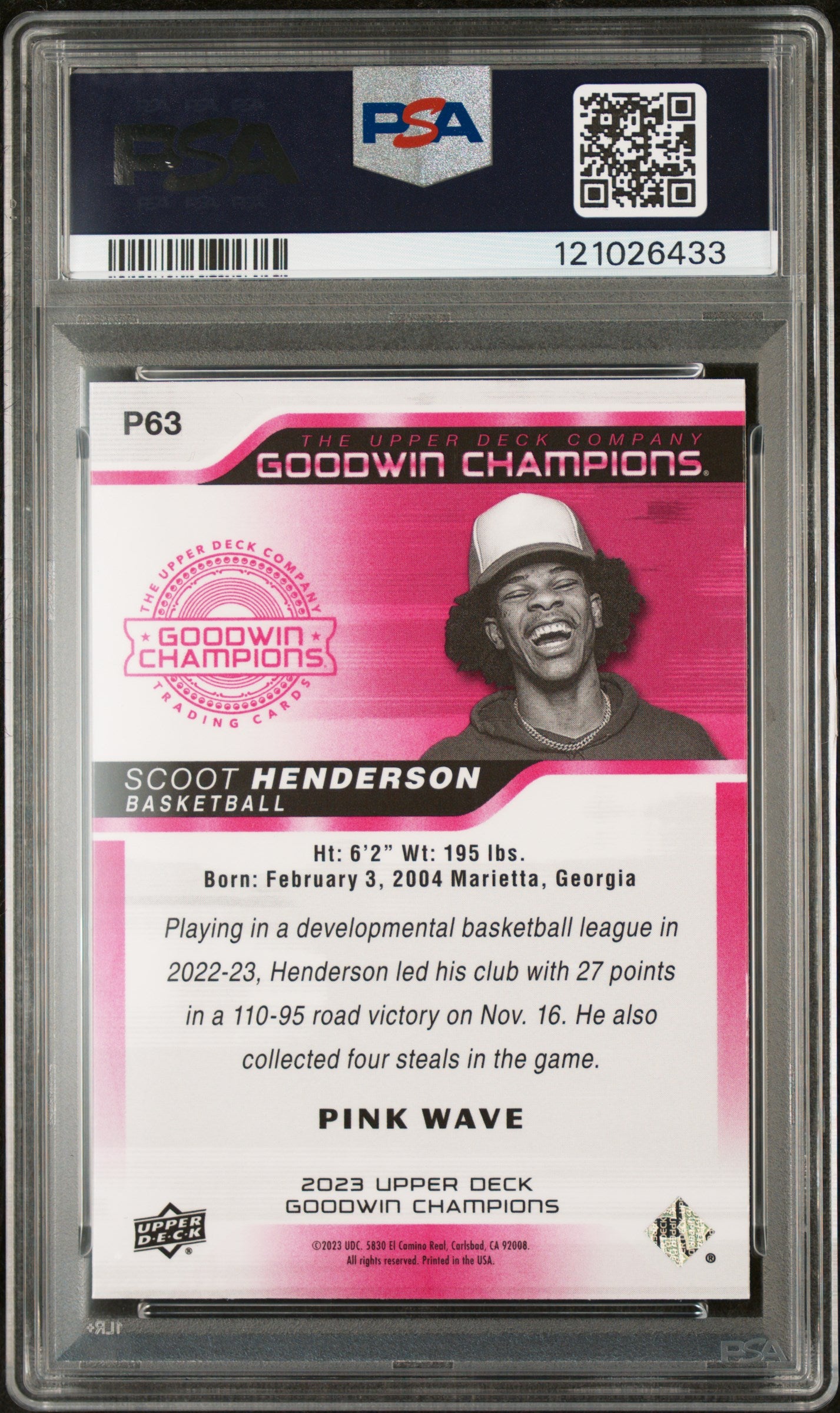 2023 Upper Deck Goodwin Champions Platinum Pink Wave Scoot Henderson #P63 PSA 9