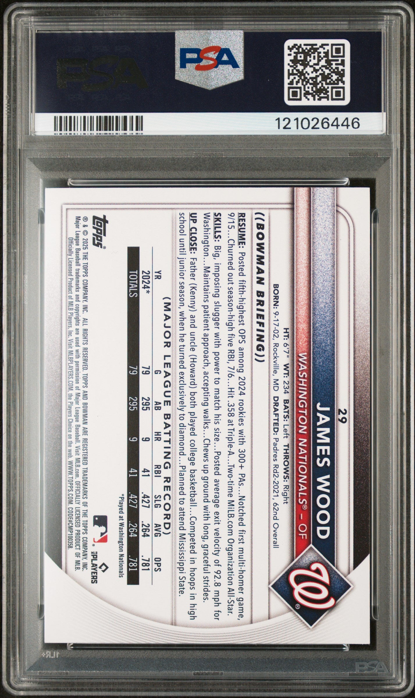 2025 Topps Bowman James Wood #29 RC PSA 10