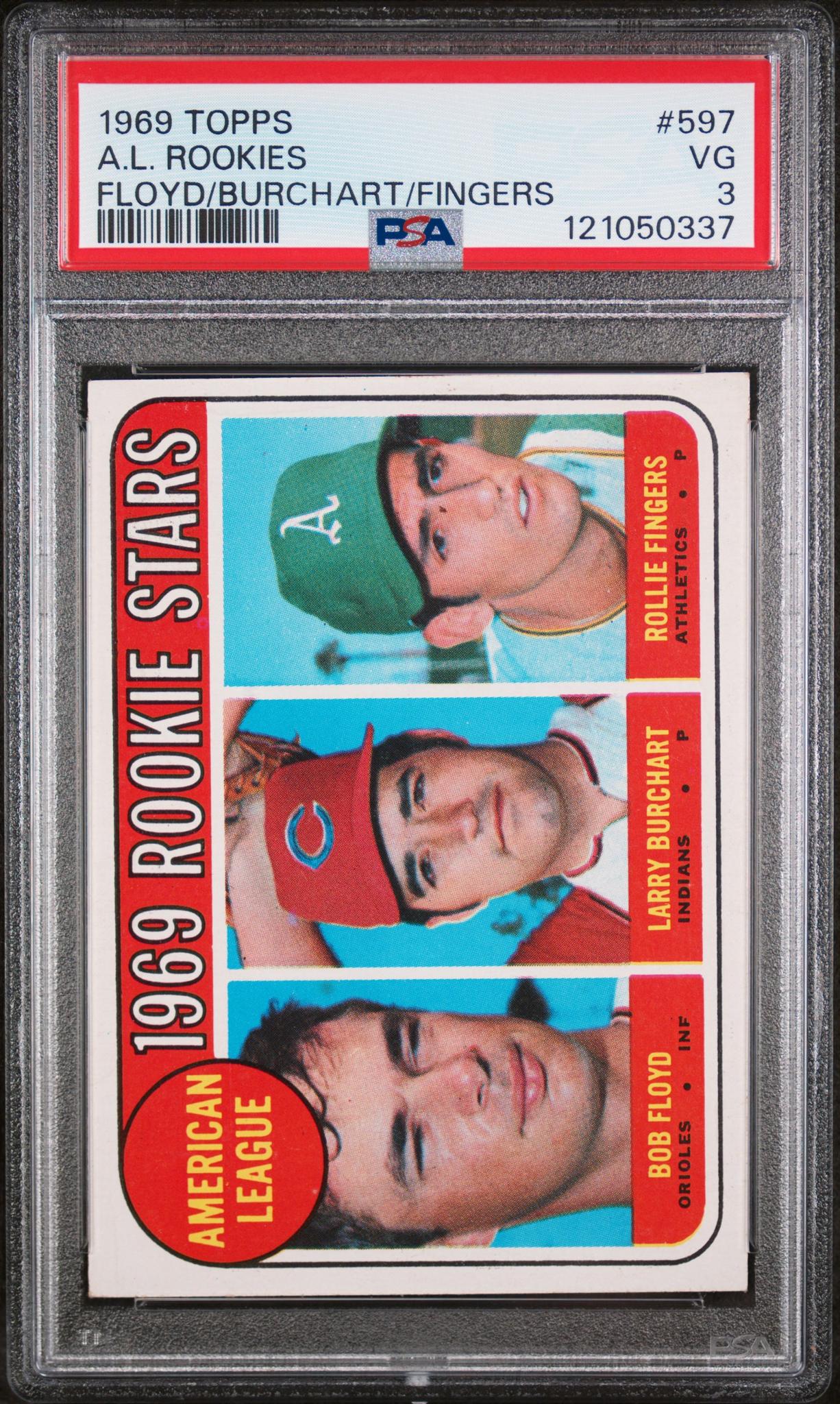 1969 Topps A.L. Rookies Floyd/Burchart/Fingers #597 RC PSA 3