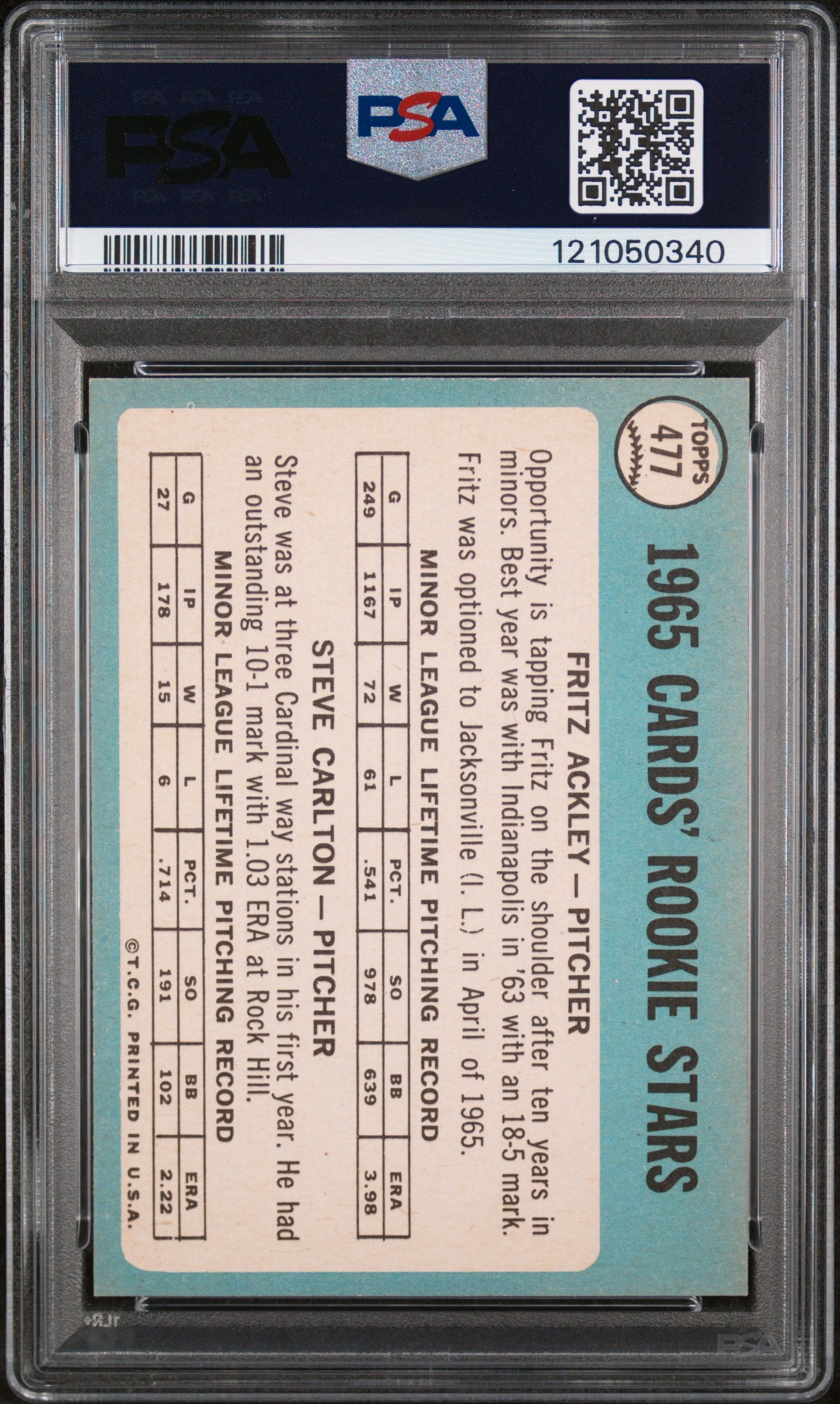 1965 Topps Steve Carlton/Fritz Ackley #477 RC PSA 7
