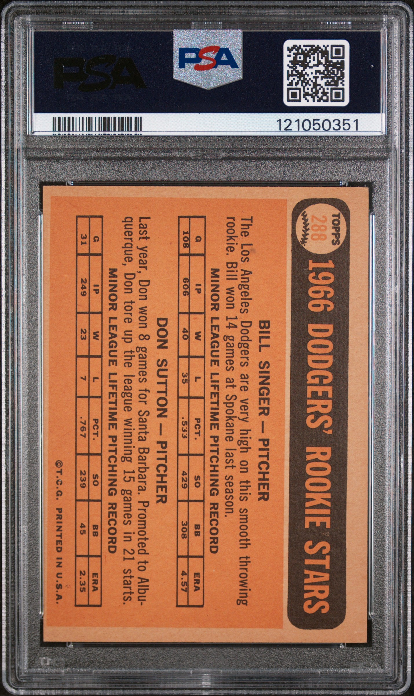 1966 Topps Rookie Stars Don Sutton/Bill Singer #288 RC PSA 5