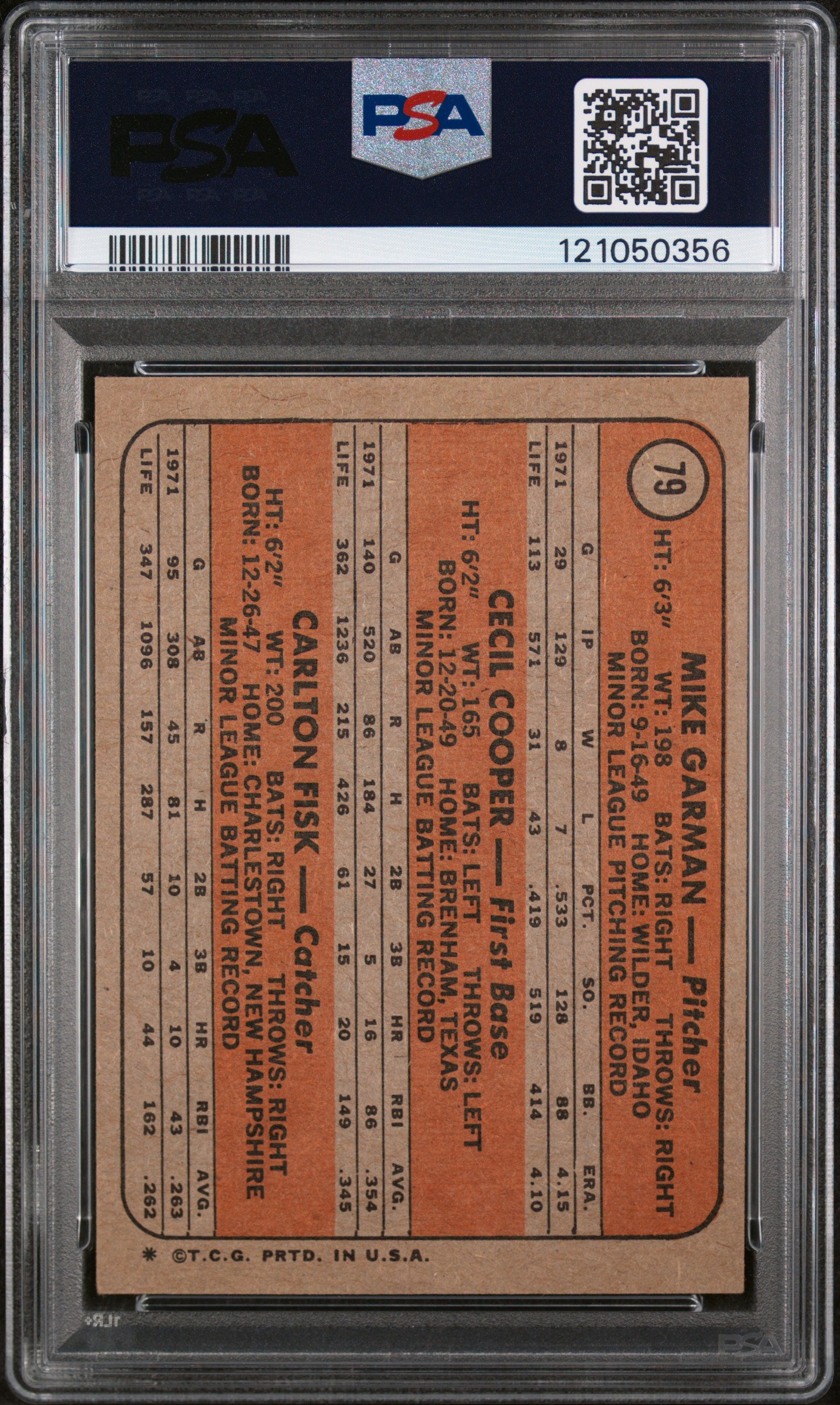 1972 Topps Carlton Fisk/Cecil Cooper/Mike Garman #79 RC PSA 5