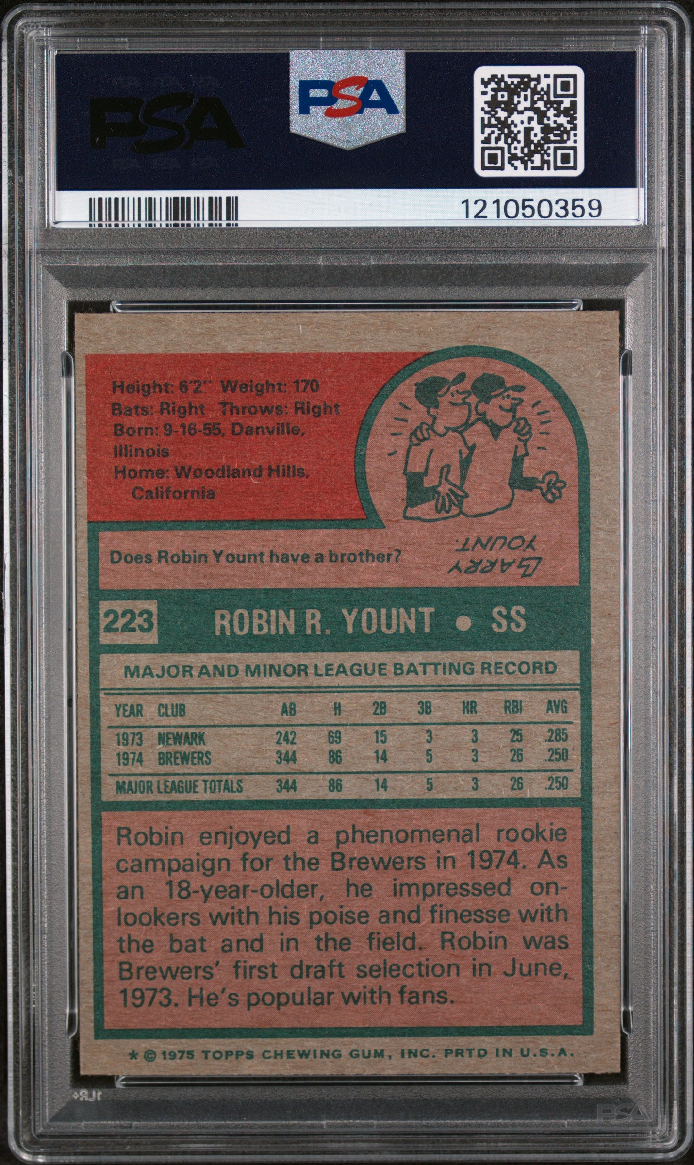 1975 Topps Baseball Robin Yount #223 RC PSA 5