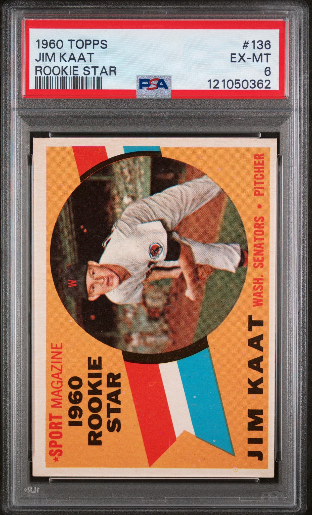 1960 Topps Baseball Sport Magazine Rookie Star Jim Kaat #136 RC PSA 6