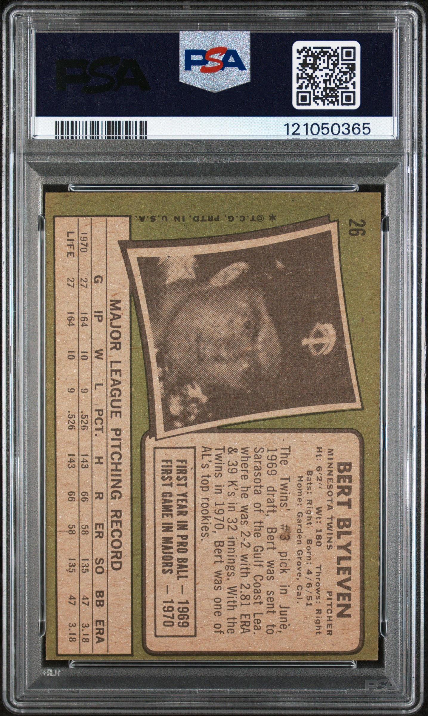 1971 Topps Bert Blyleven #26 RC PSA 5