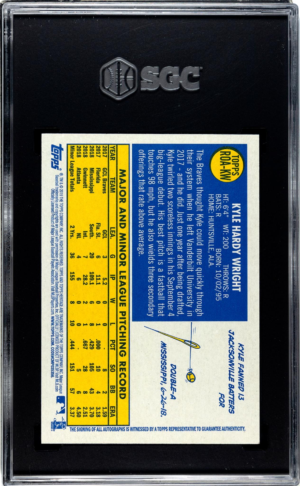 2019 Topps Heritage #ROA-KW Kyle Wright Real One Autographed /70 Auto SGC 9.5