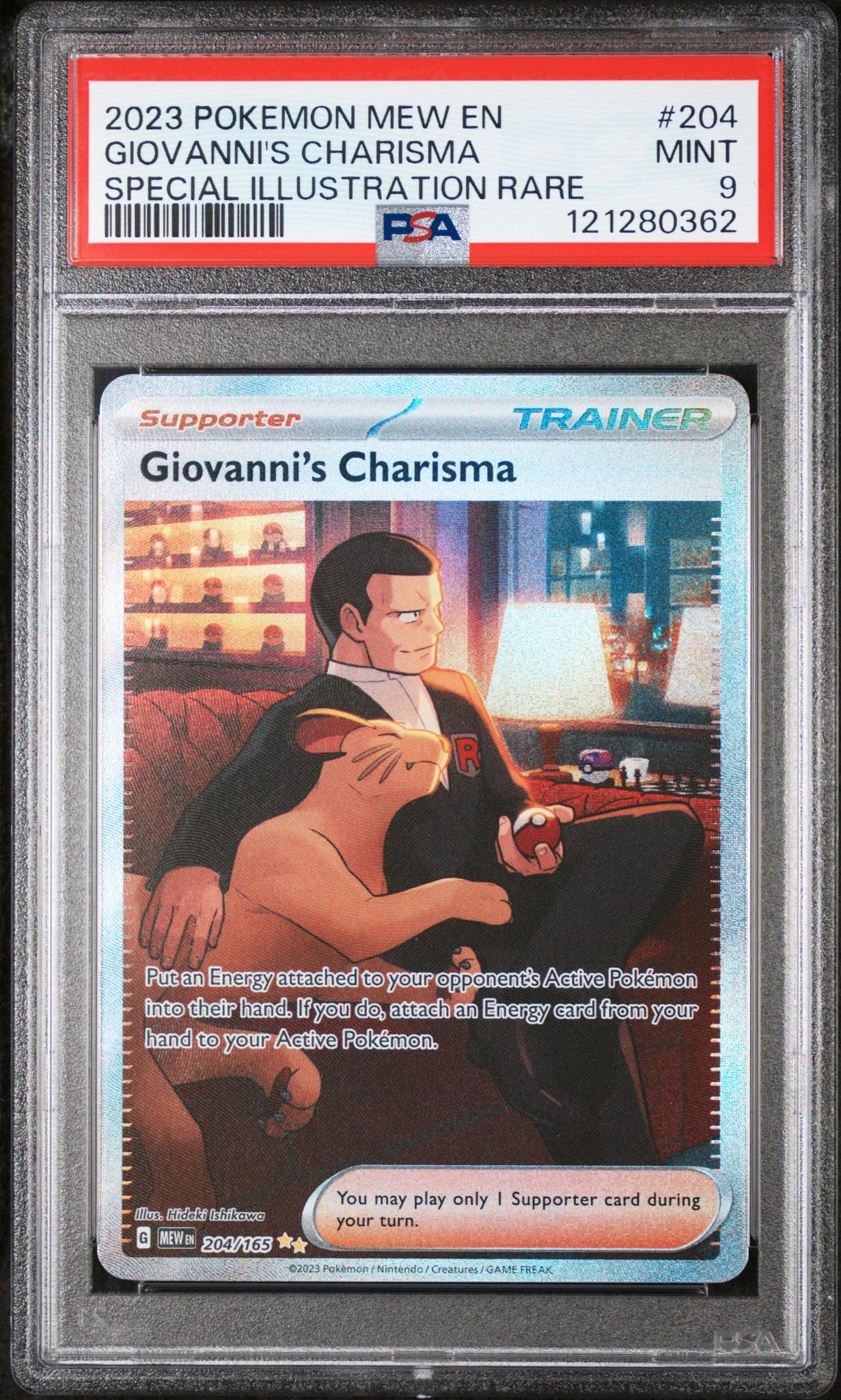 2023 Pokemon #204 Giovanni's Charisma Special Illustration Rare PSA 9