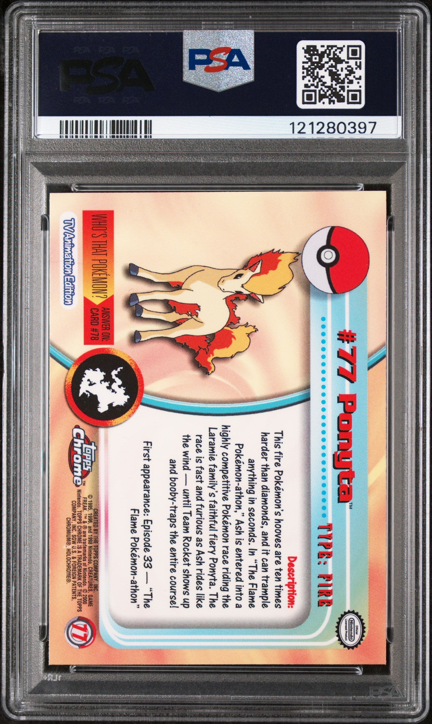 2000 Topps Chrome Pokemon TV Animation Edition Ponyta #77 PSA 9