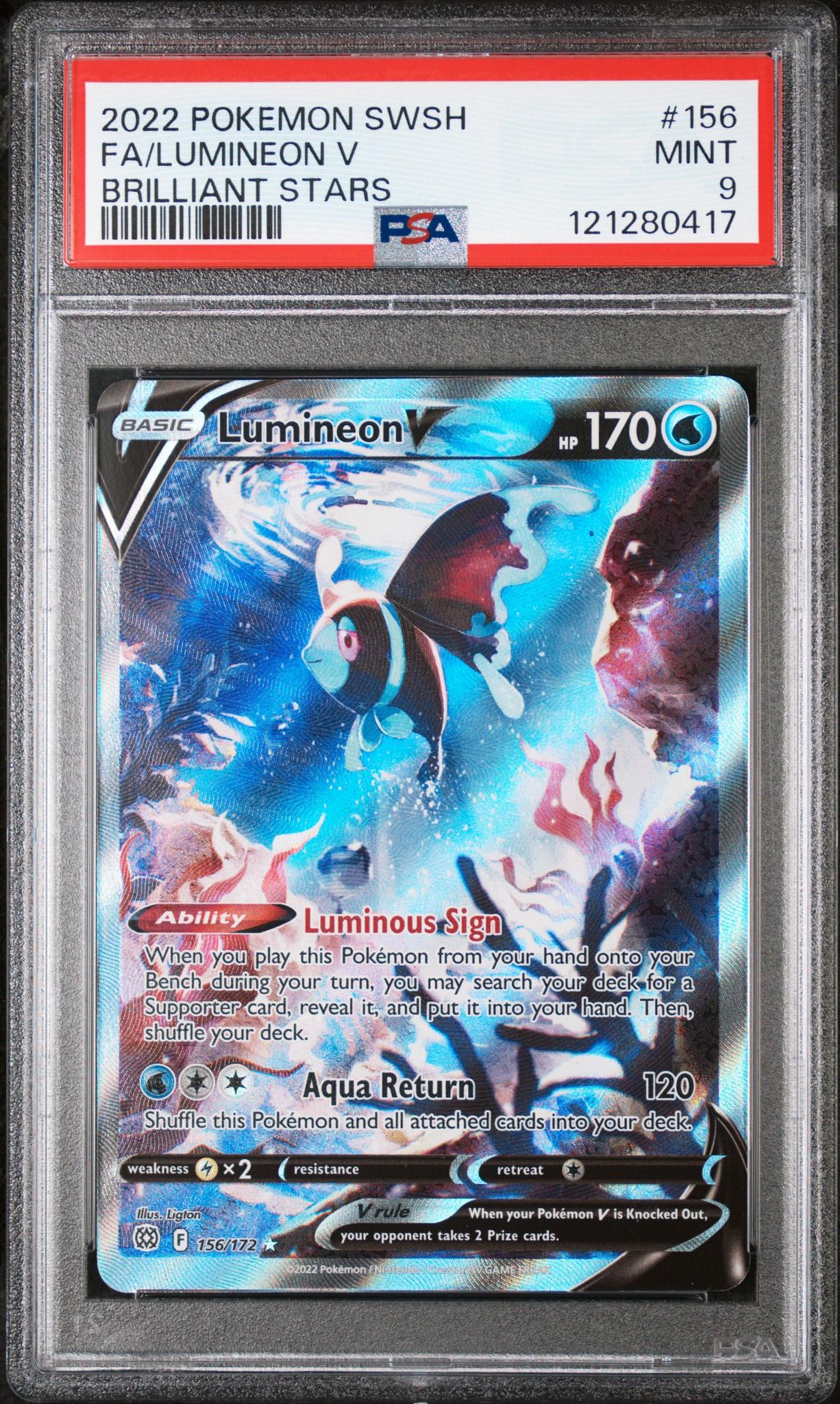 2022 Pokémon Sword & Shield Brilliant Stars Full Art Lumineon #156/172 V PSA 9