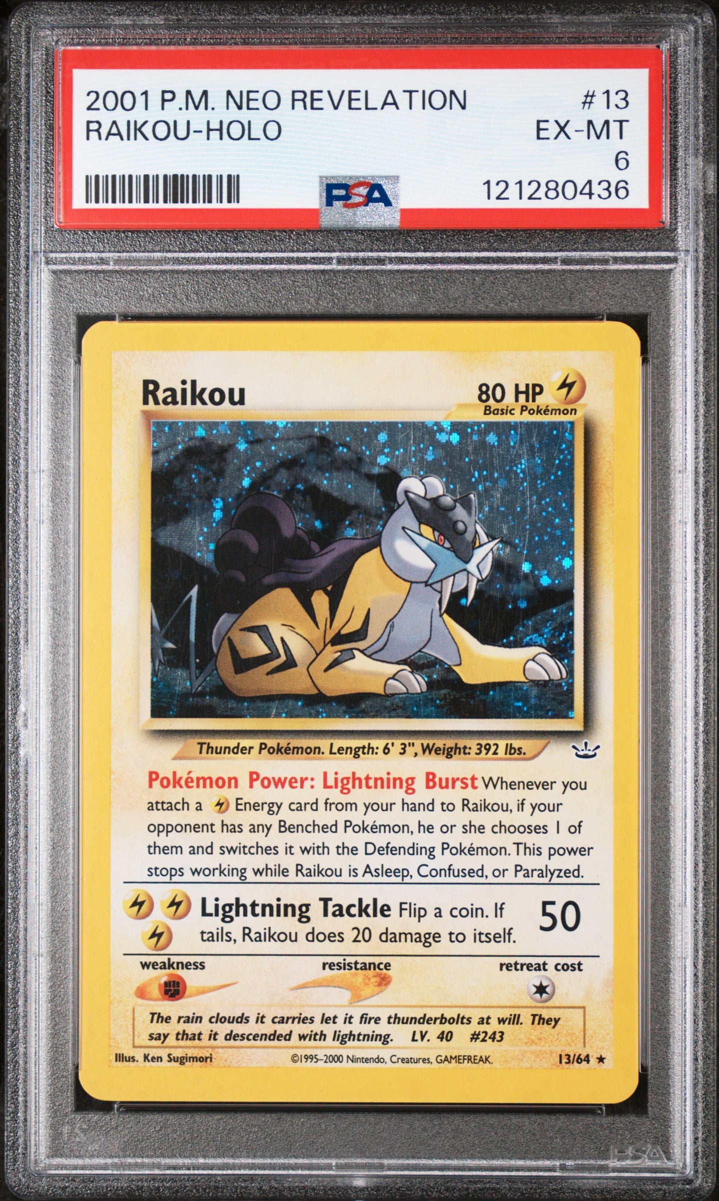 2001 Pokémon Neo Revelation Raikou #13/64 Holo PSA 6