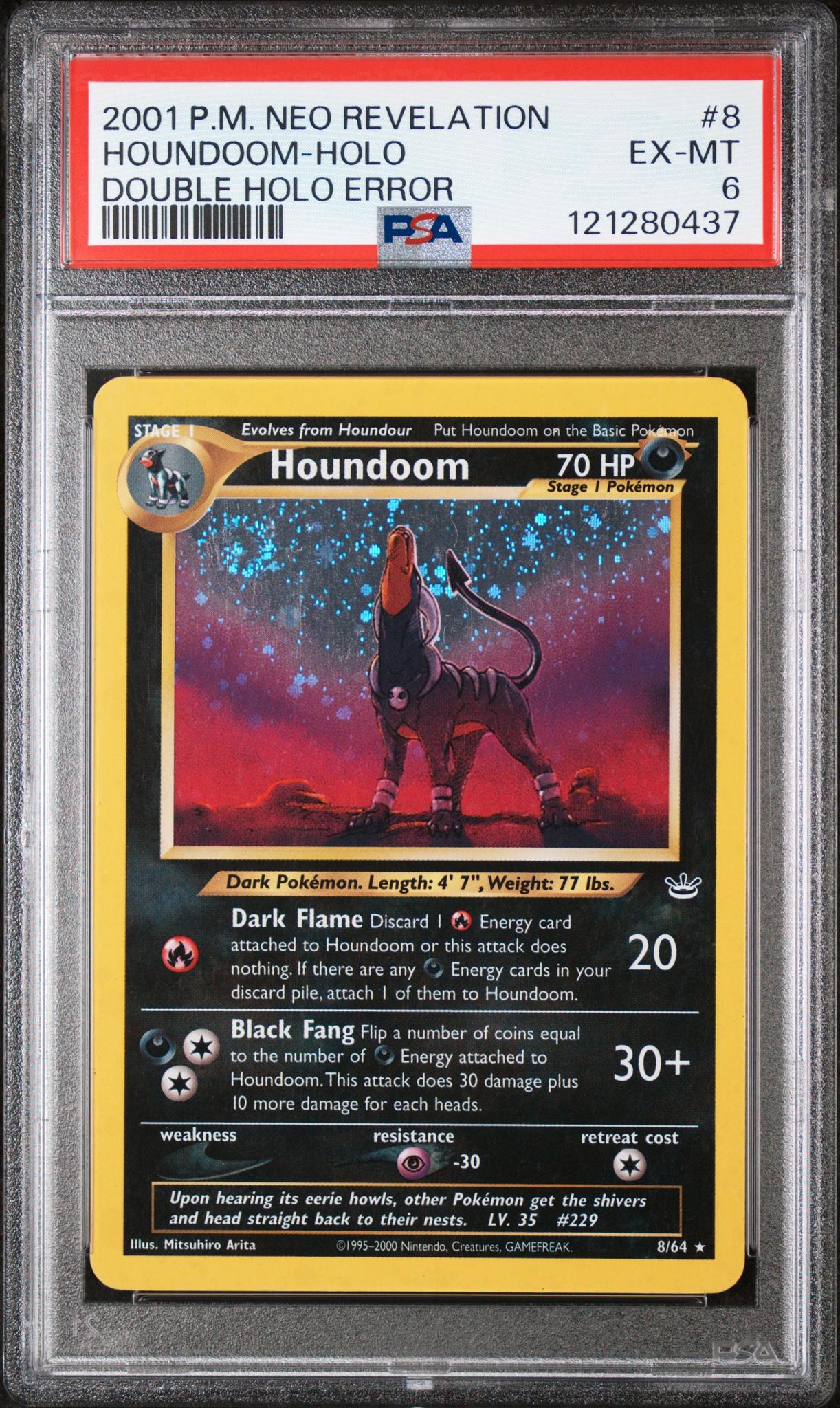 2001 Pokémon Neo Revelation Houndoom #8/64 Holo Double Holo Error PSA 6