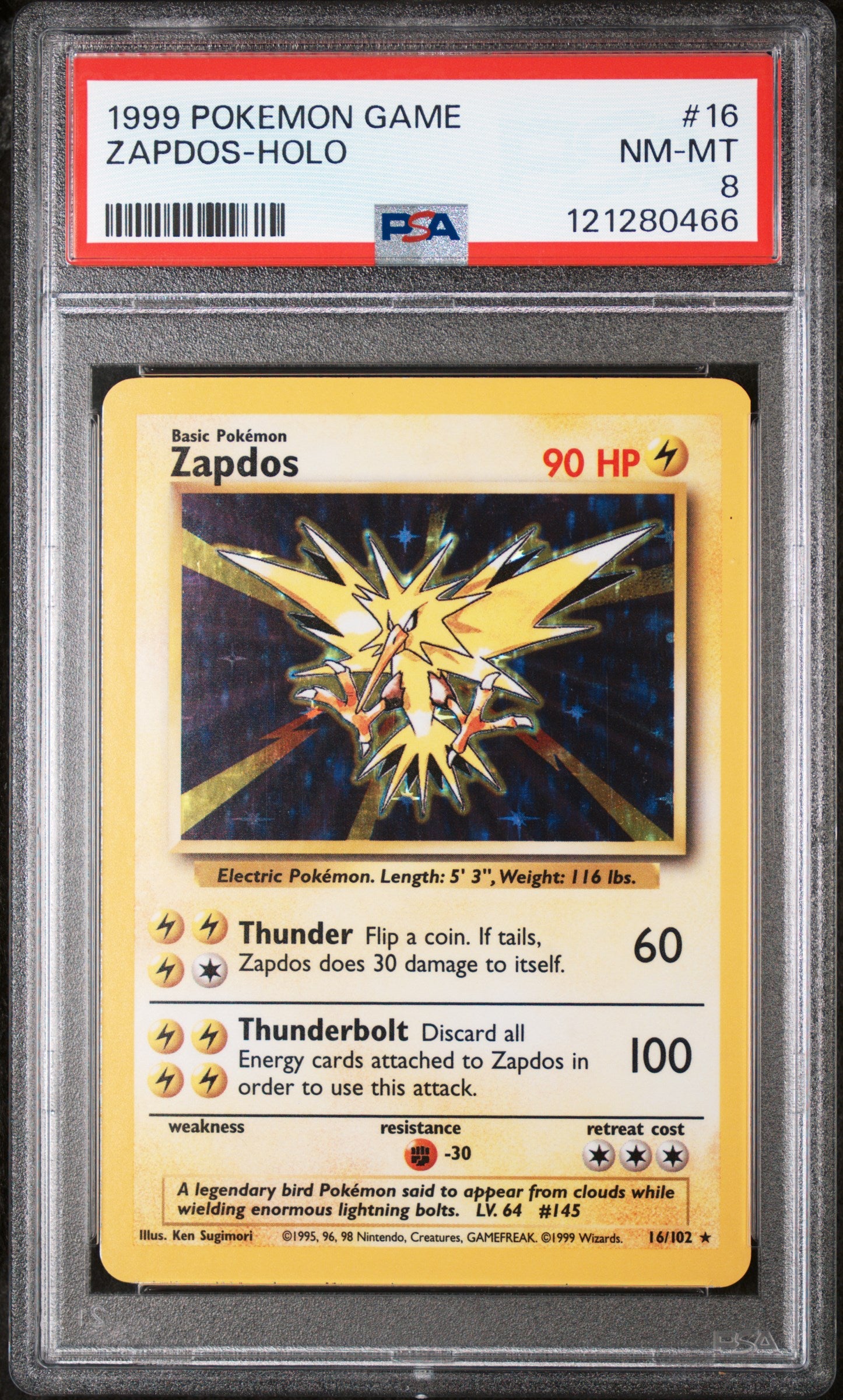 1999 Pokémon Base Set Zapdos #16/102 Holo PSA 8