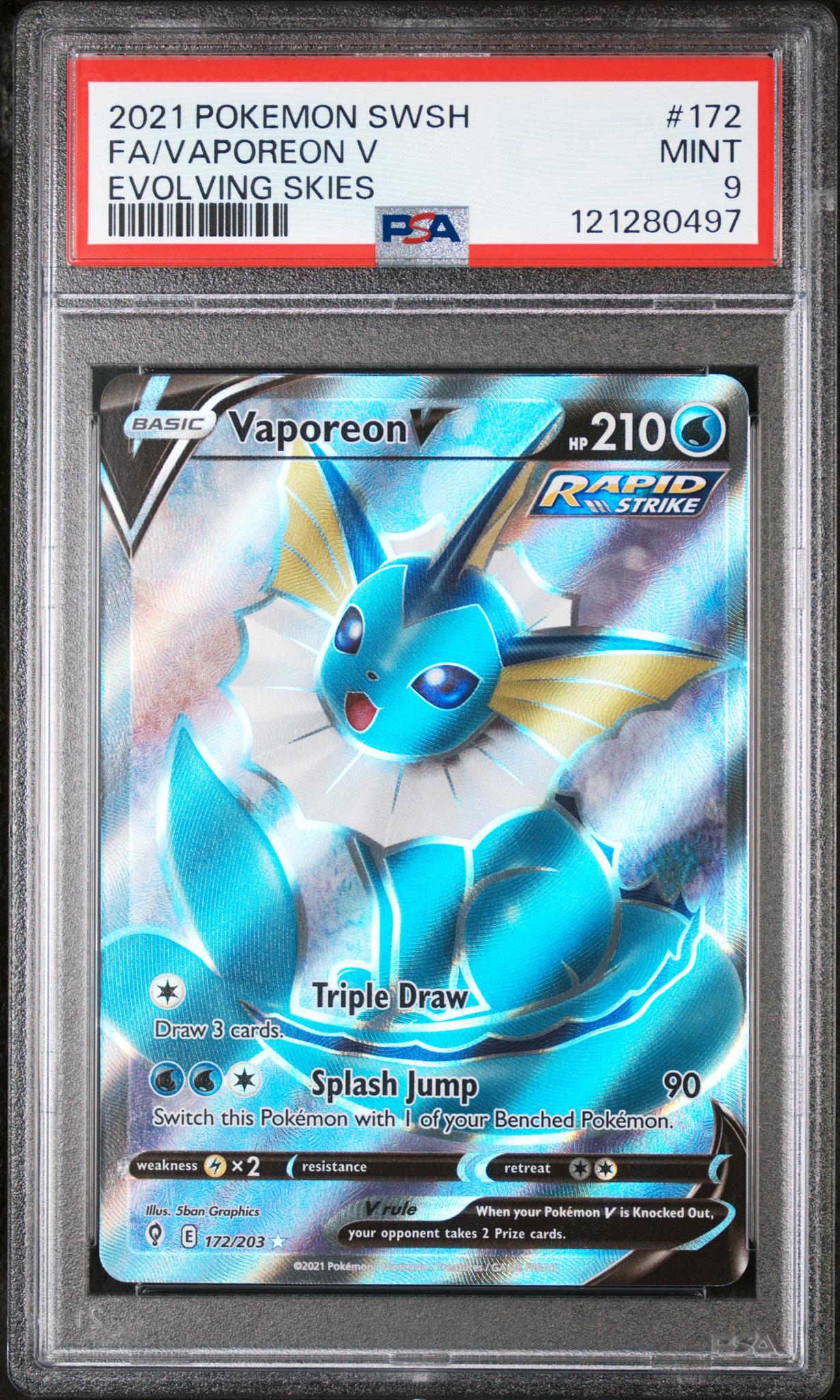 2021 Pokémon Sword & Shield Evolving Skies Full Art Vaporeon #172/203 V PSA 9