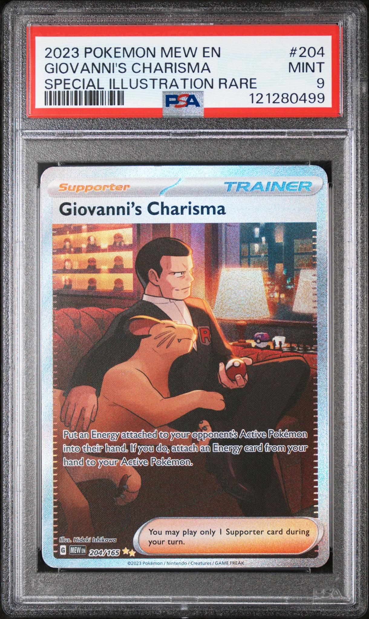 2023 Pokemon #204 Giovanni's Charisma Special Illustration Rare PSA 9