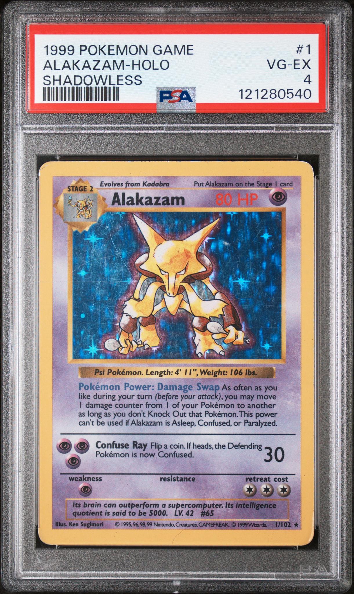 1999 Pokémon Base Set Shadowless Alakazam #1/102 Holo PSA 4