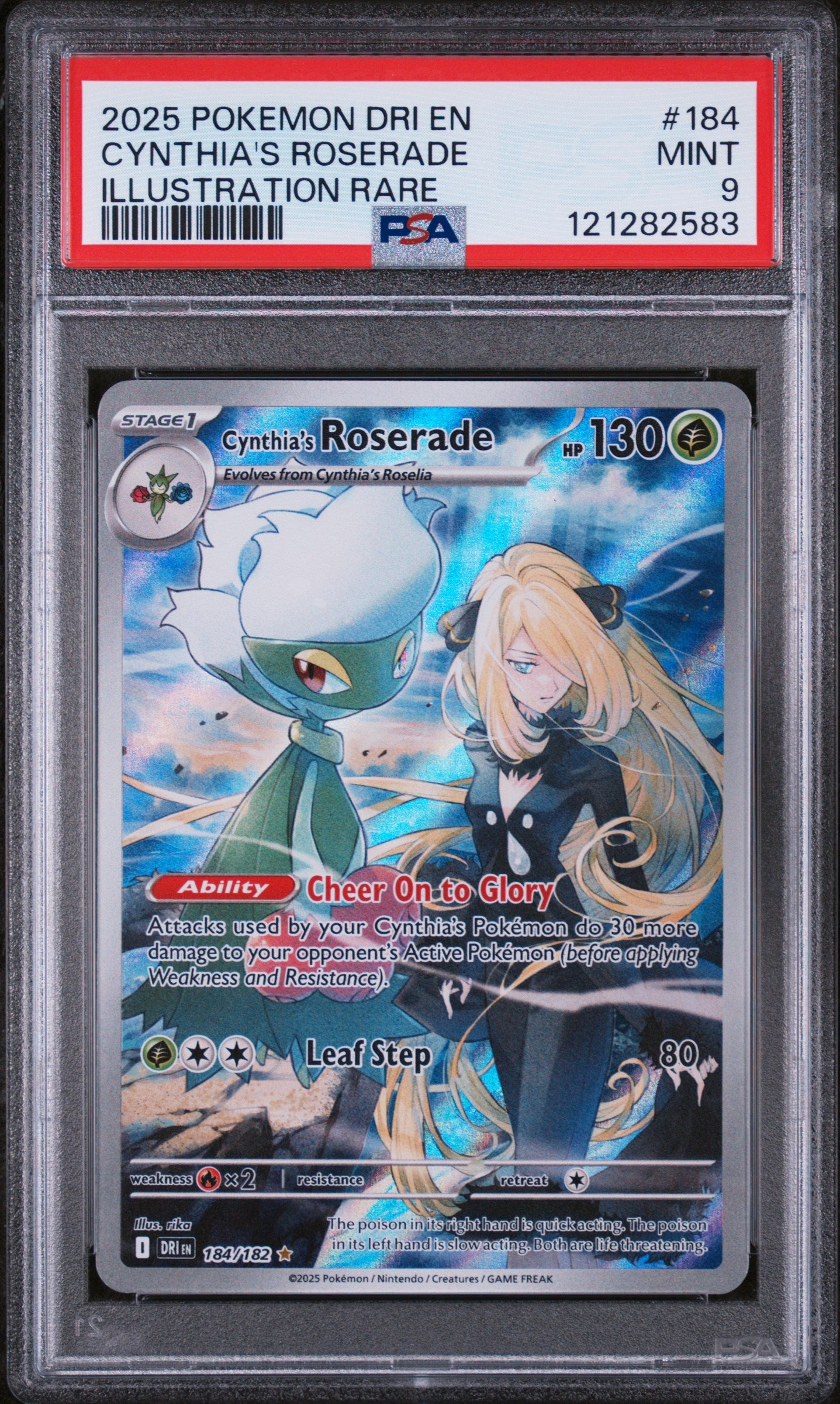 2025 Pokémon Illustration Rare Cynthia's Roserade #184/182 Holo PSA 9