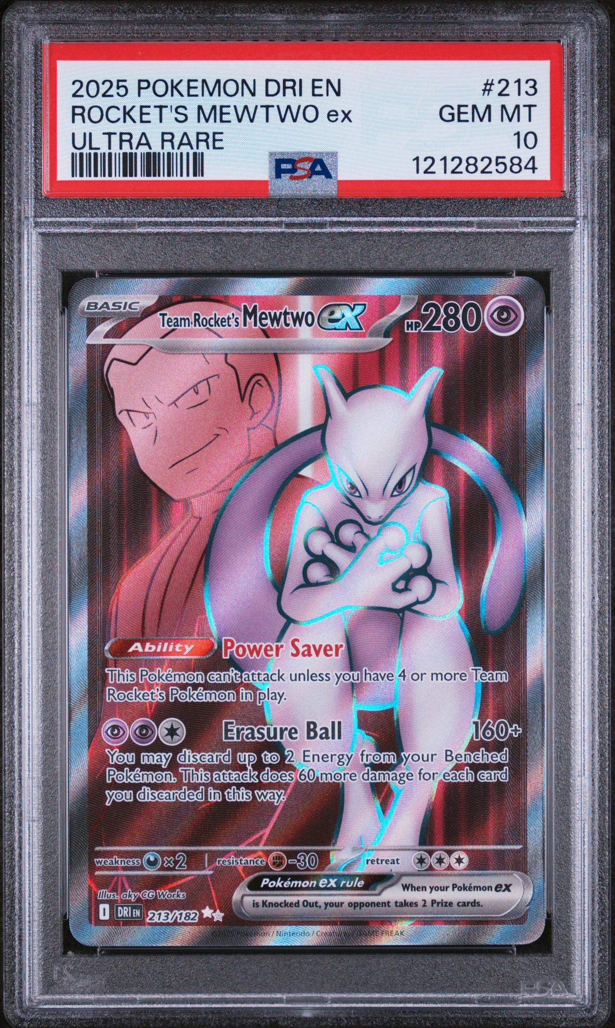 2025 Pokemon #213/182 Rocket's Mewtwo ex Team Rocket PSA 10