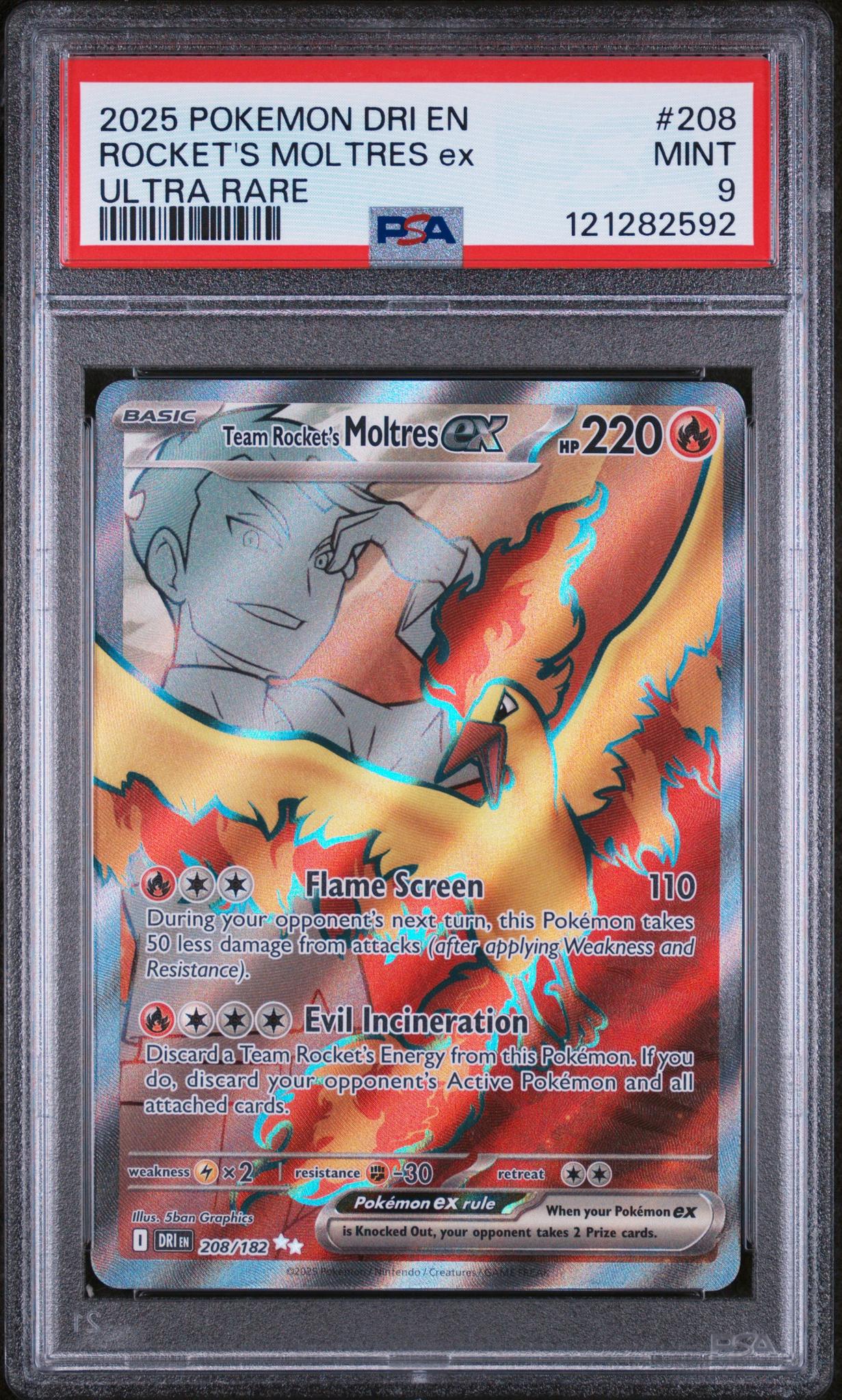 2025 Pokemon #208 Rocket's Moltres ex Ultra Rare PSA 9