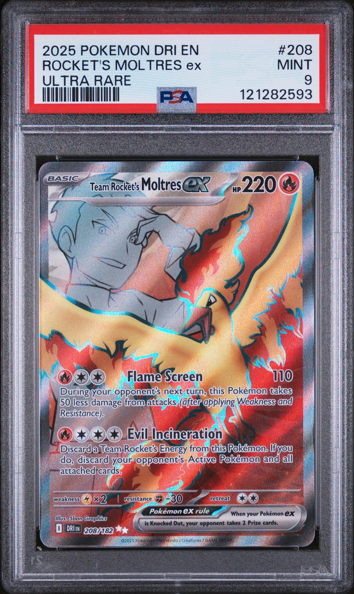 2025 Pokemon #208/182 Moltres ex Ultra Rare PSA 9