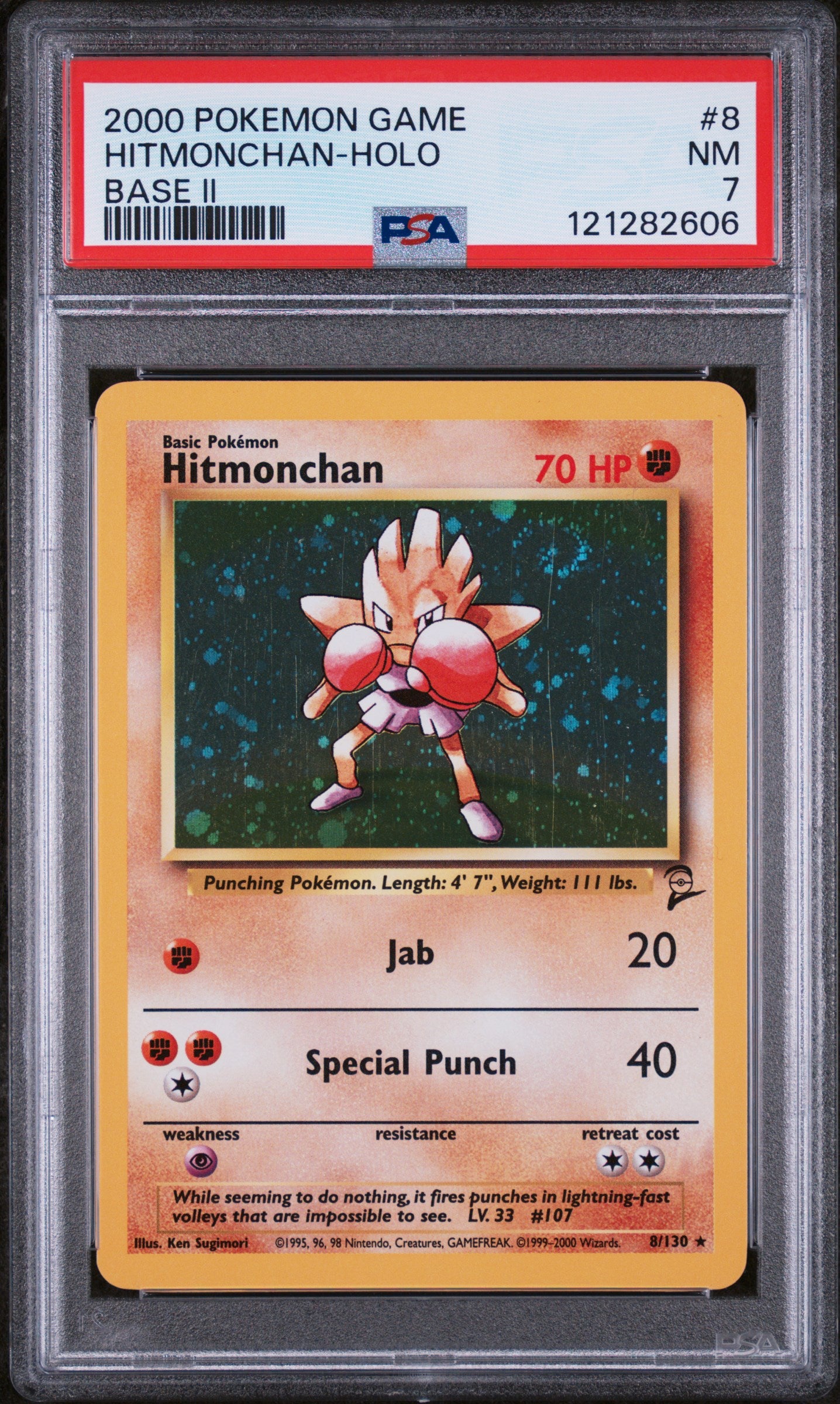 2000 Pokémon Base Set 2 Hitmonchan #8/130 Holo PSA 7
