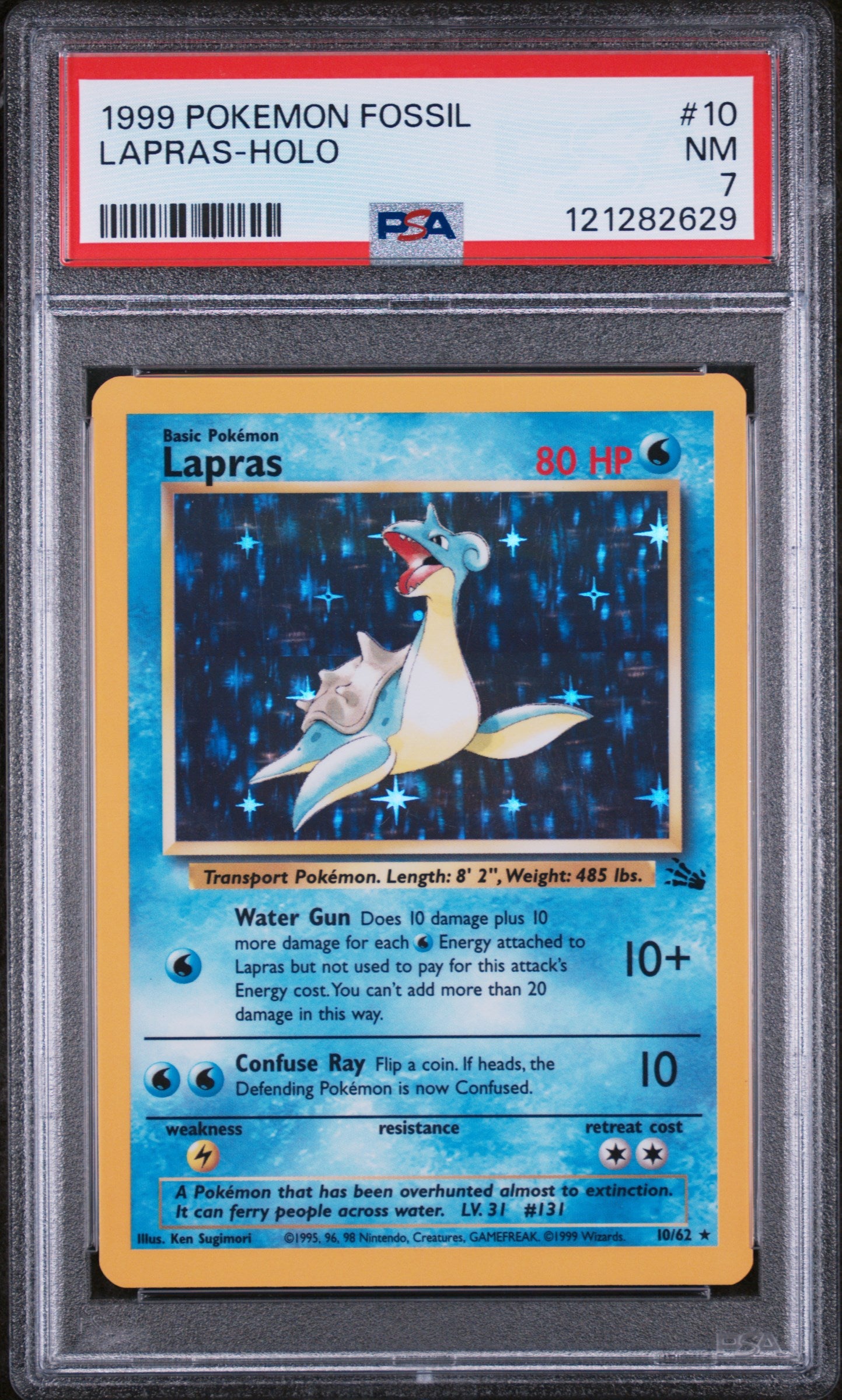 1999 Pokémon Fossil Lapras #10/62 Holo PSA 7