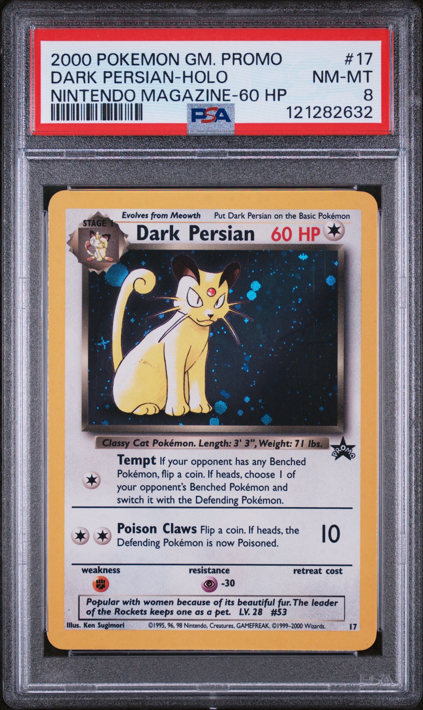 2000 Pokémon Wizards Black Star Promo Dark Persian #17 Holo PSA 8