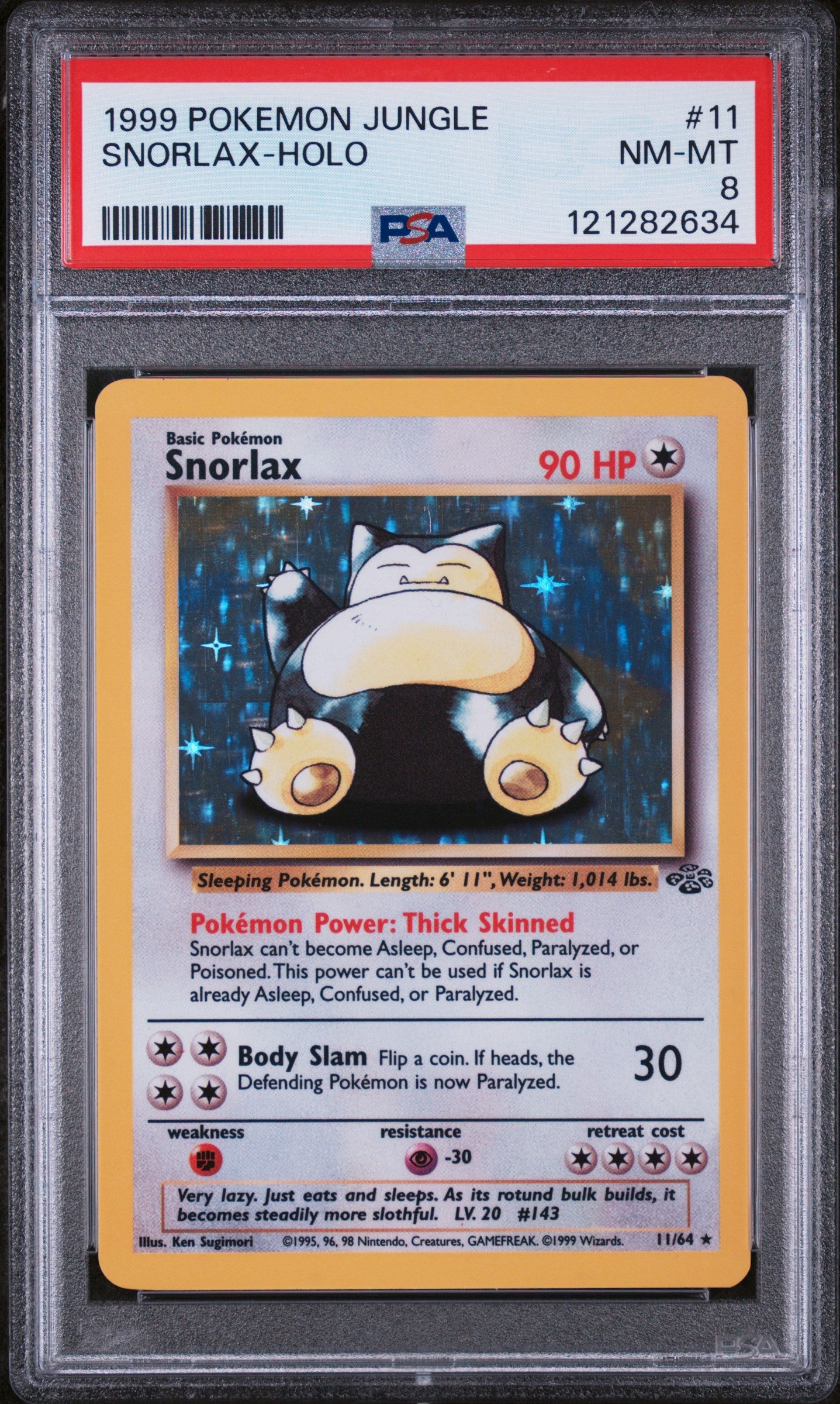 1999 Pokémon Jungle Snorlax #11/64 Holo PSA 8