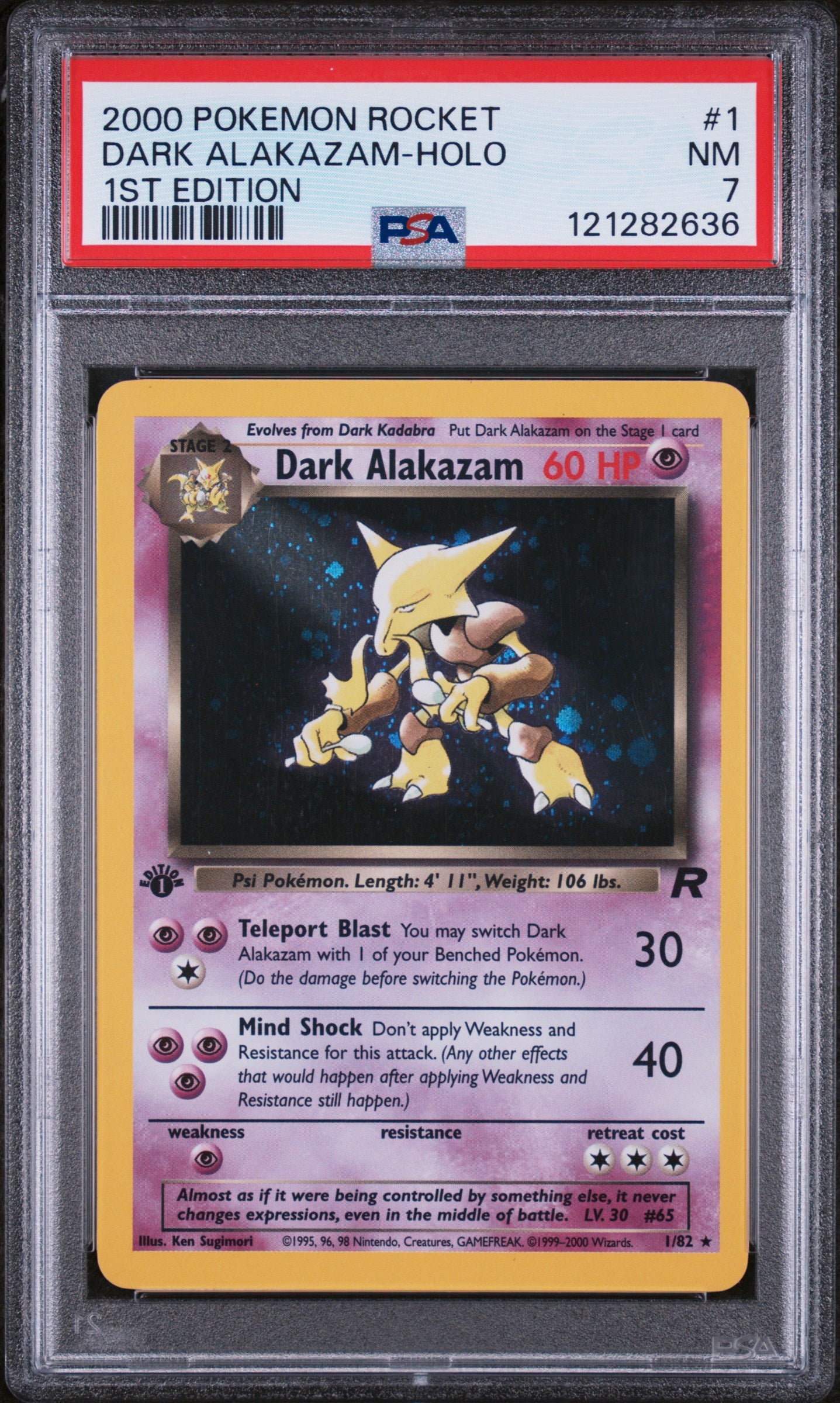 2000 Pokémon Team Rocket Dark Alakazam #1/82 1st Edition Holo PSA 7