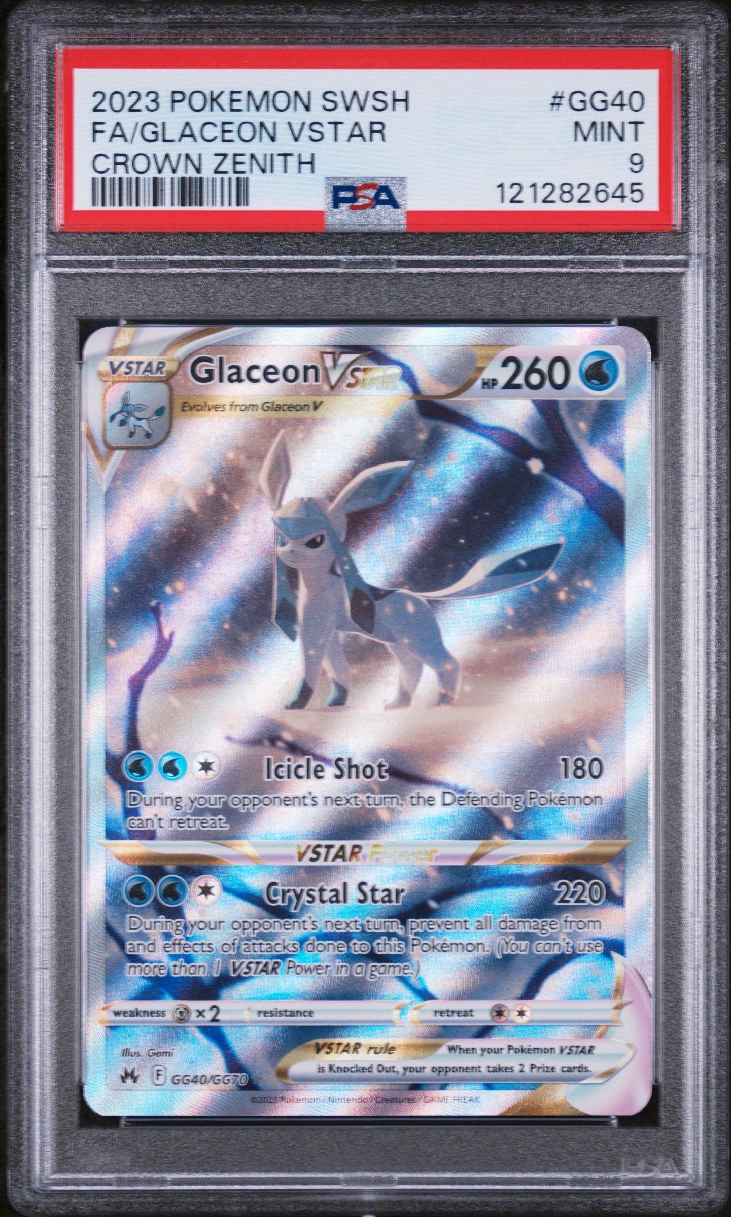 2023 Pokemon Crown Zenith Galarian Gallery Glaceon VSTAR #GG40 Full Art PSA 9