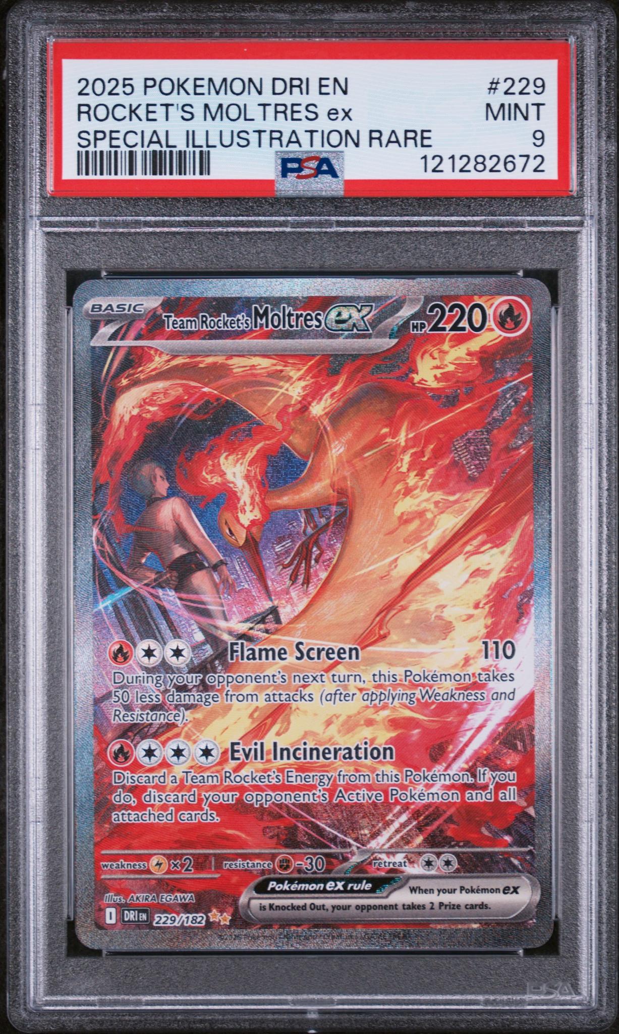 2025 Pokemon #229 Rocket's Moltres ex Special Illustration Rare PSA 9