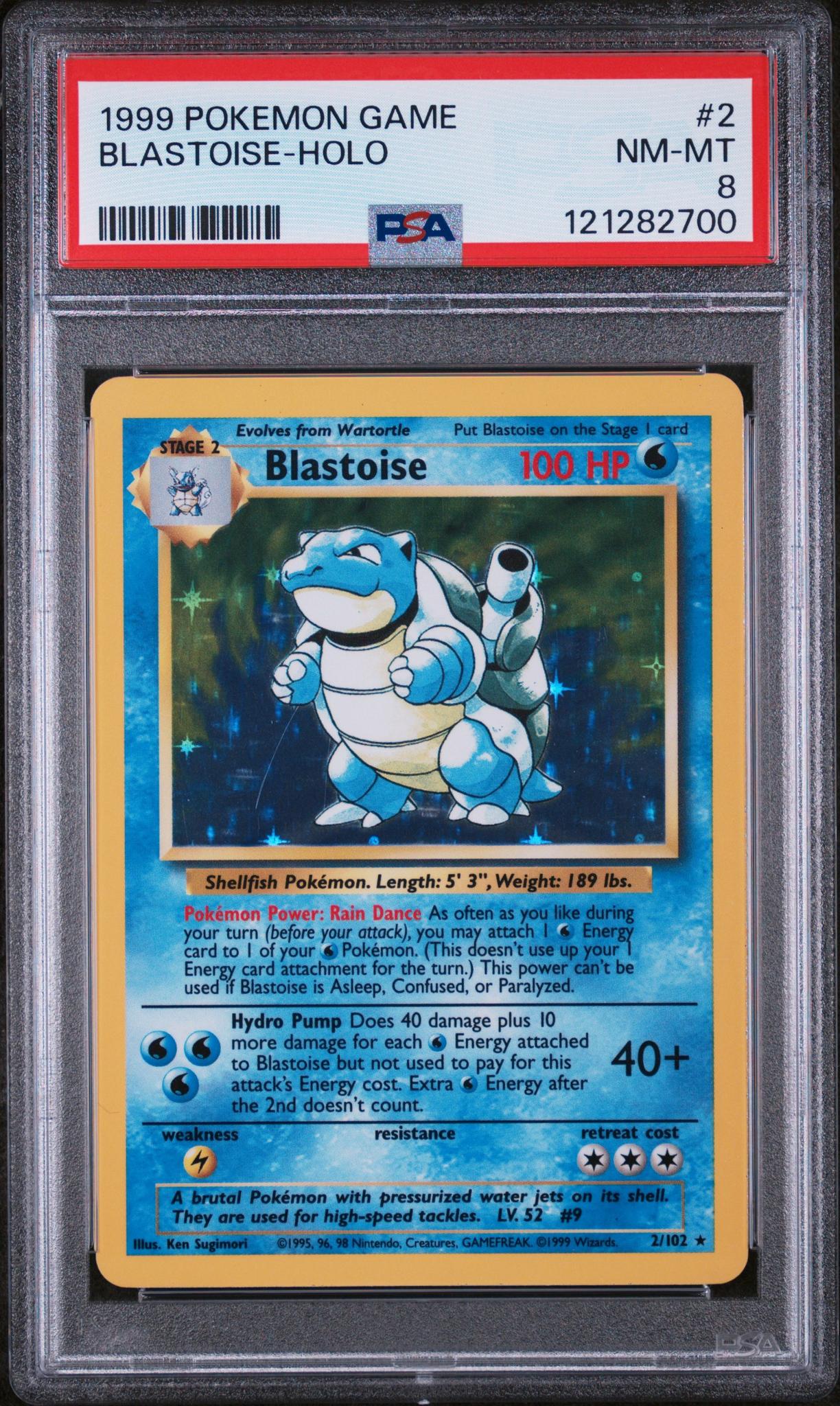 1999 Pokémon Base Set Blastoise #2/102 Holo PSA 8