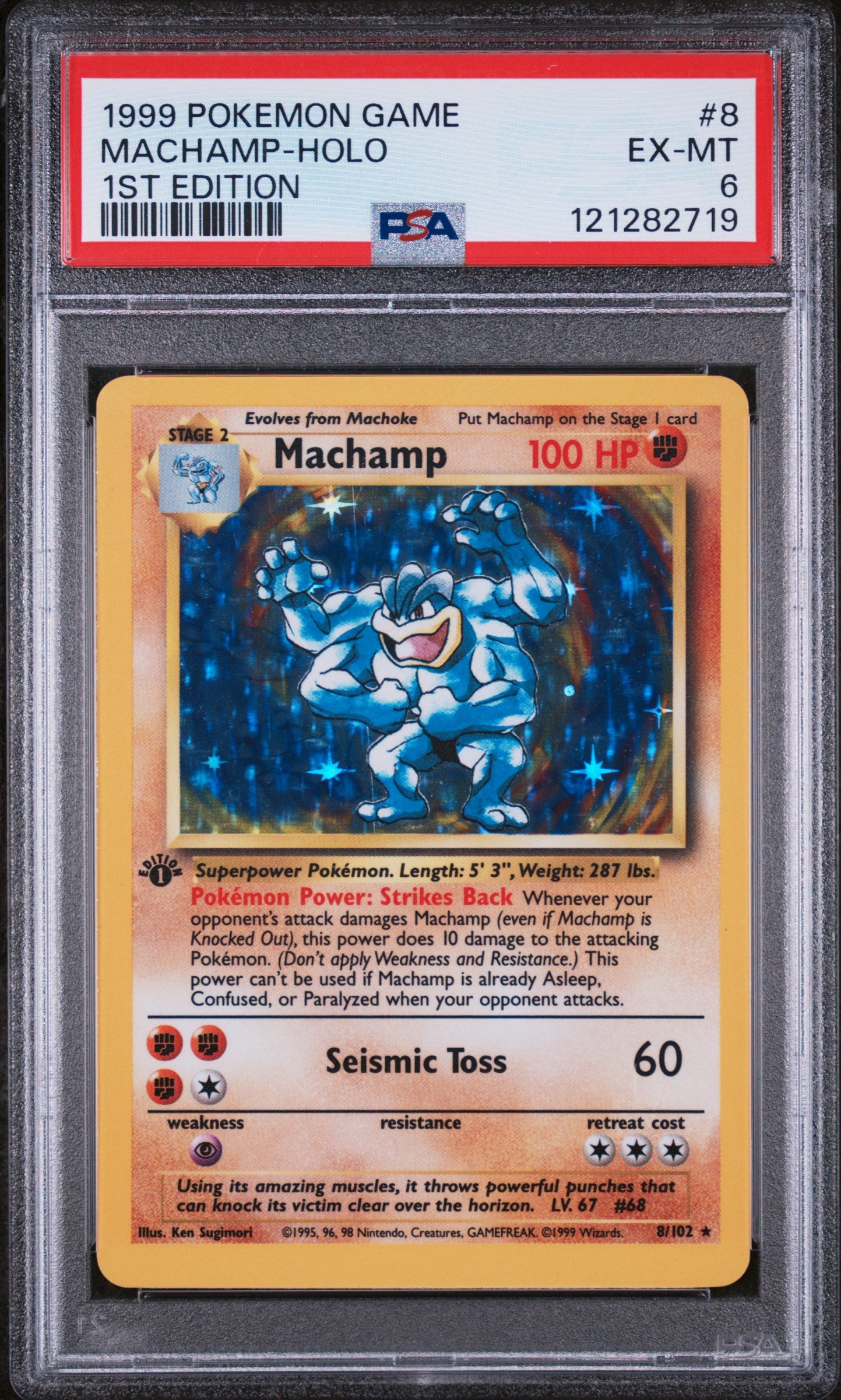 1999 Pokémon Base Set Machamp #8/102 1st Edition Holo PSA 6