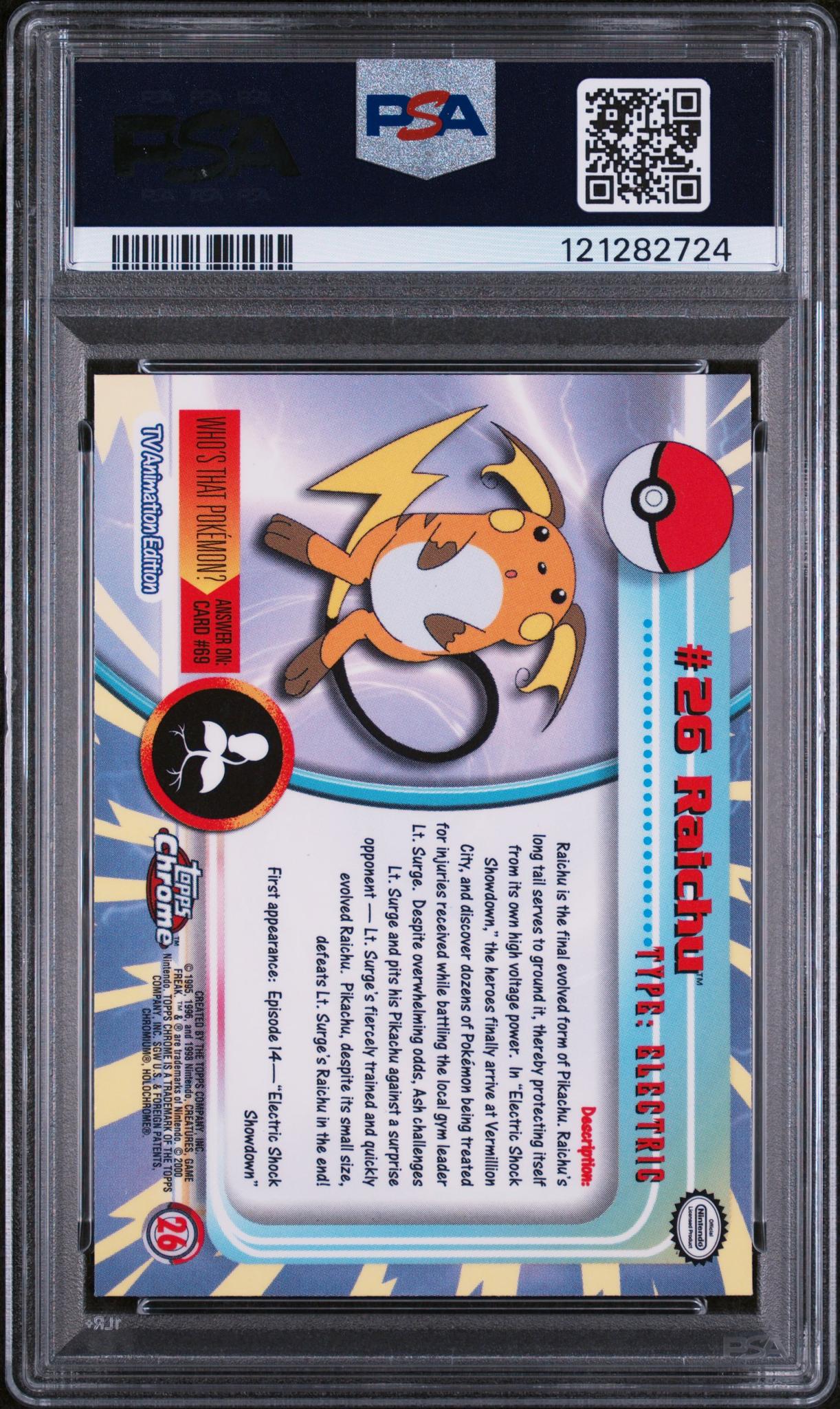 2000 Pokémon Topps Chrome Pokémon TV Raichu #26 PSA 9