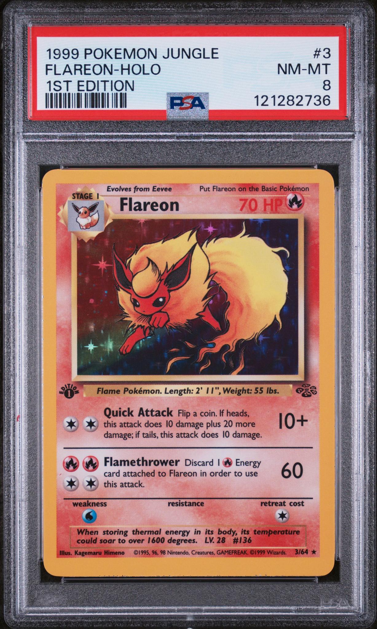 1999 Pokémon Jungle Flareon #3/64 1st Edition Holo PSA 8