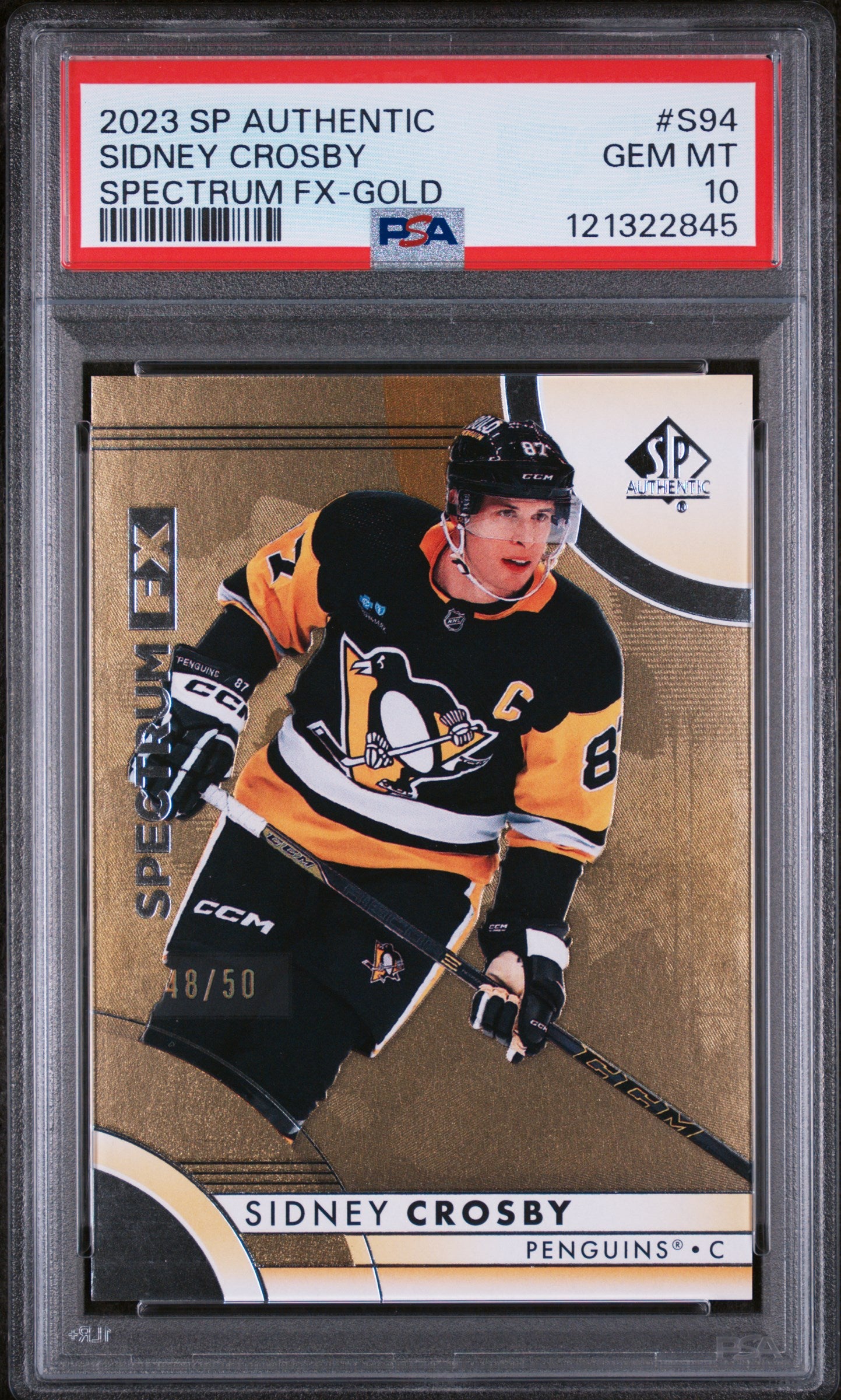 2023 SP Authentic Spectrum Fx Gold Sidney Crosby #S94 /50 PSA 10