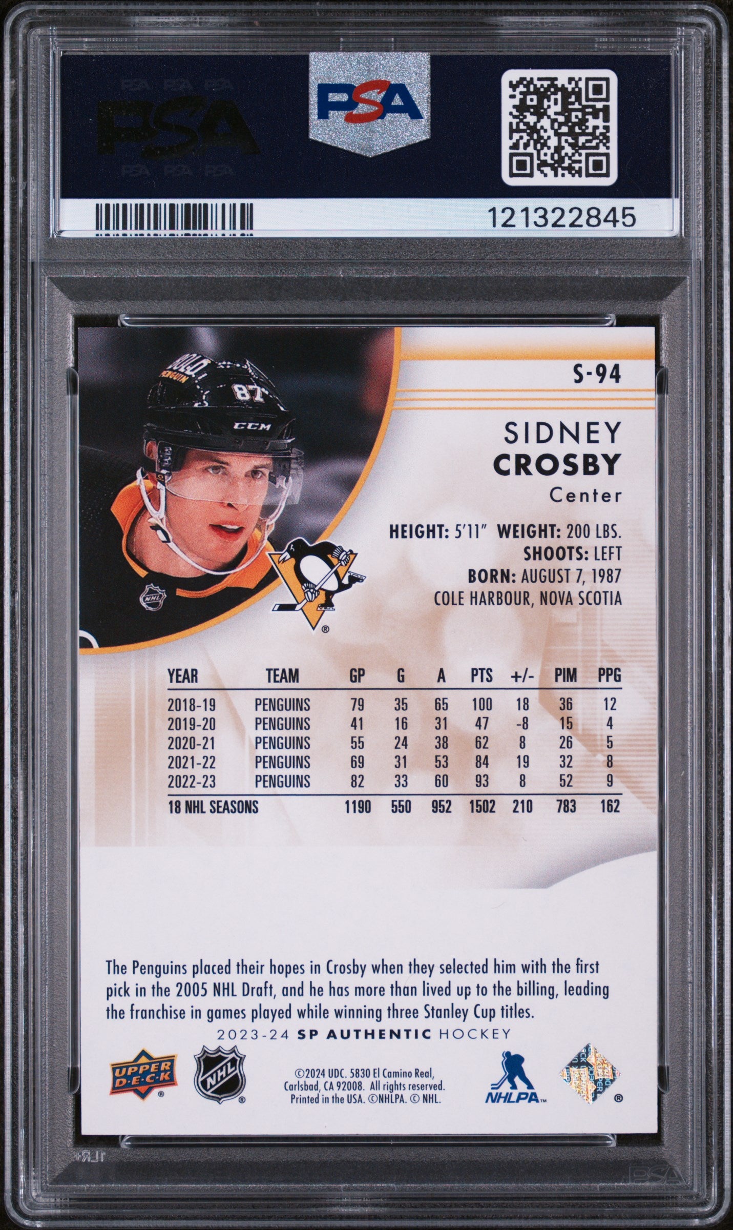 2023 SP Authentic Spectrum Fx Gold Sidney Crosby #S94 /50 PSA 10