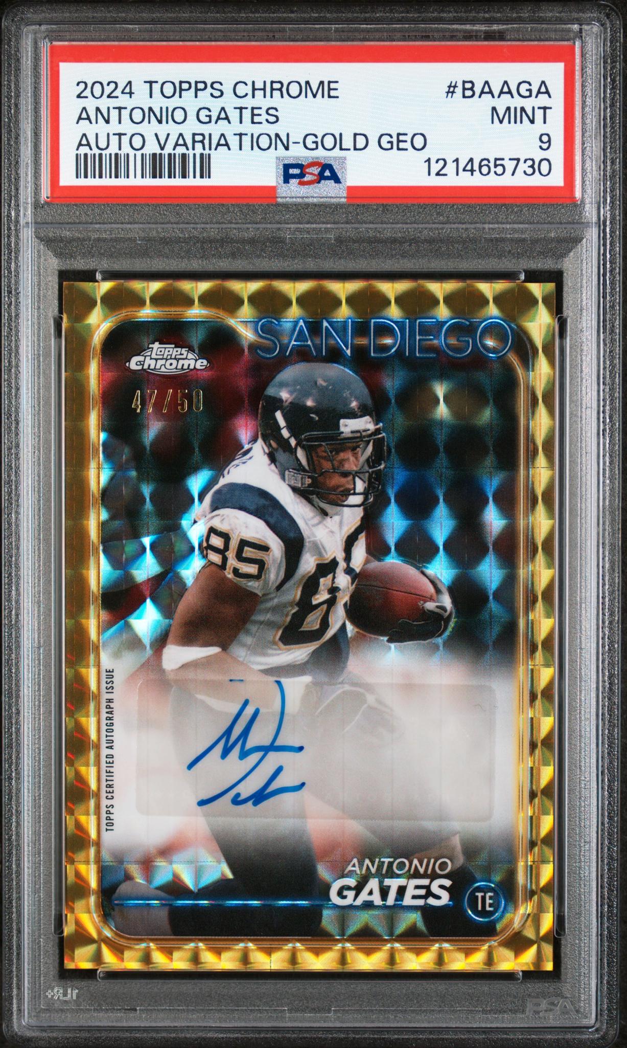2024 Topps Chrome Gold Geo Antonio Gates #BA-AGA Auto Variation /50 PSA 9