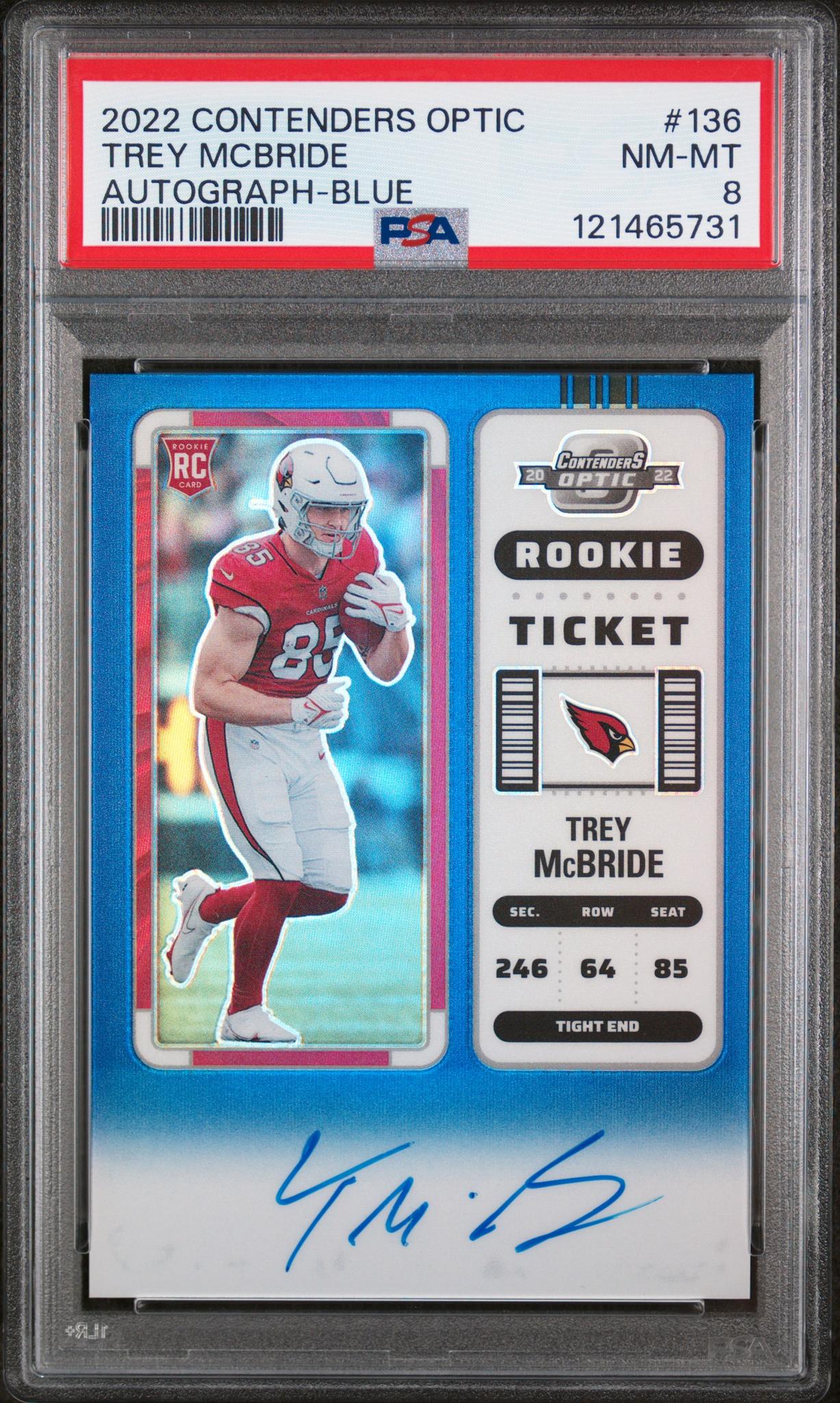 2022 Contenders Optic #136 Trey McBride Rookie Ticket /75 PSA 8