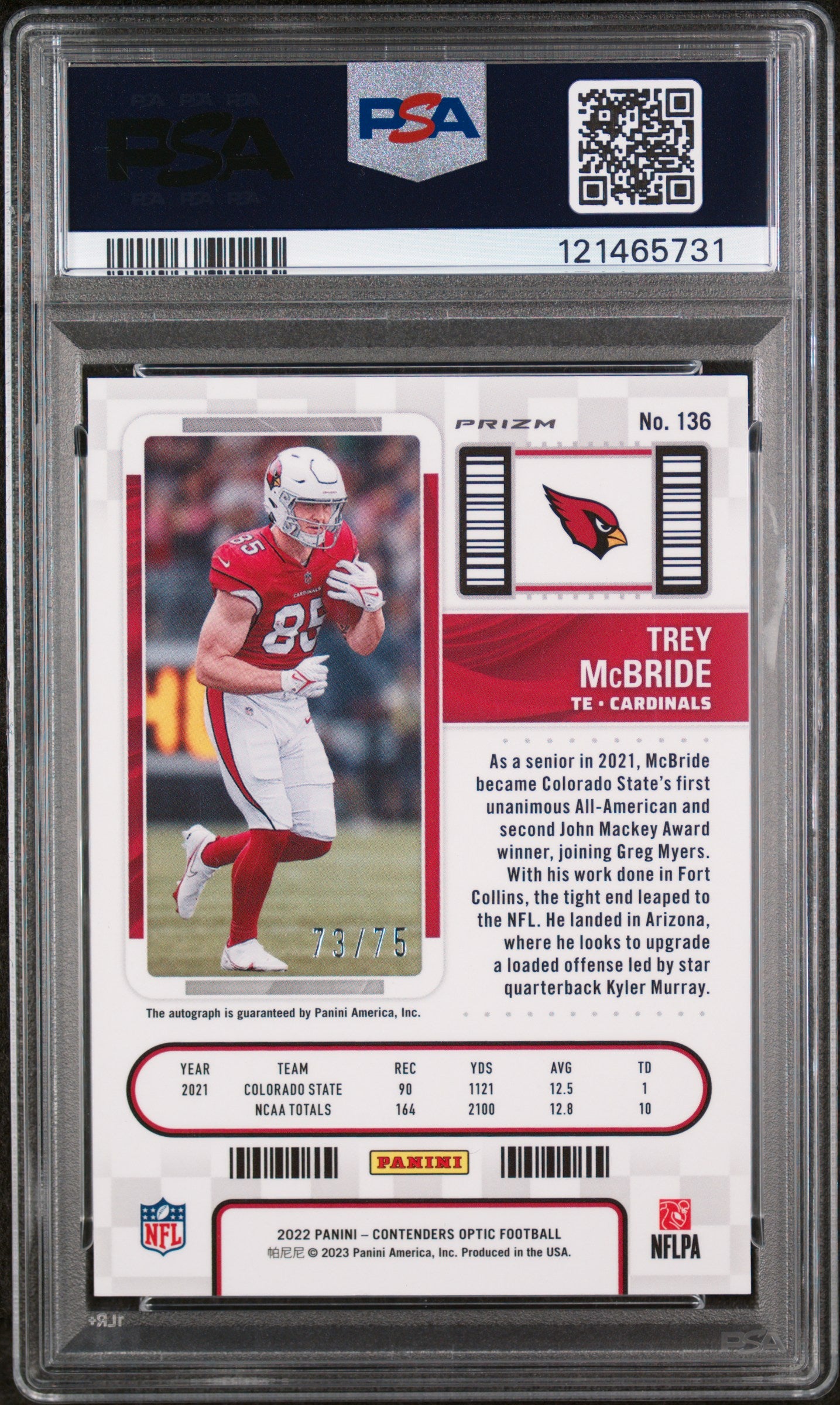 2022 Contenders Optic #136 Trey McBride Rookie Ticket /75 PSA 8