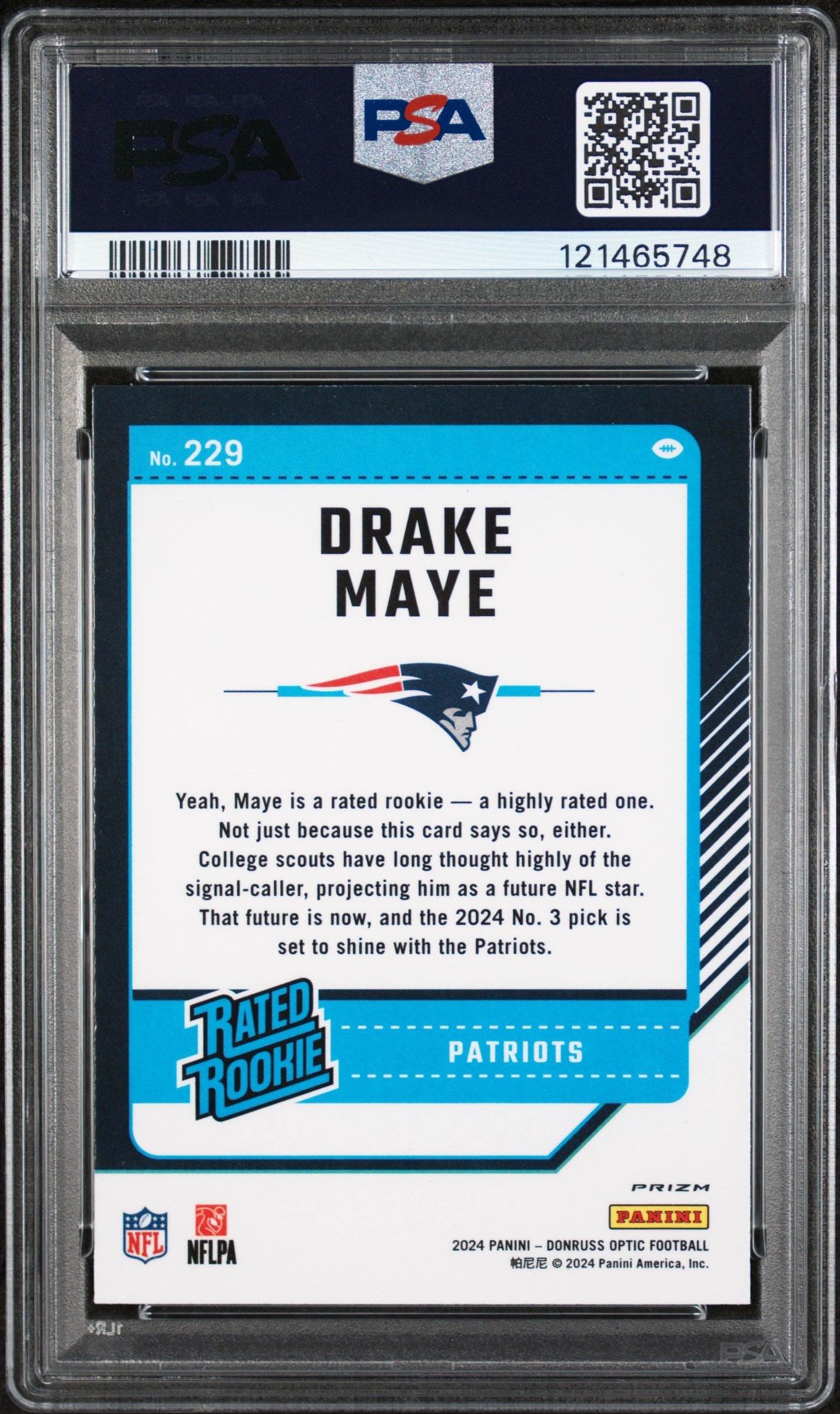 2024 Panini Donruss Optic Holo Drake Maye #229 RC PSA 9